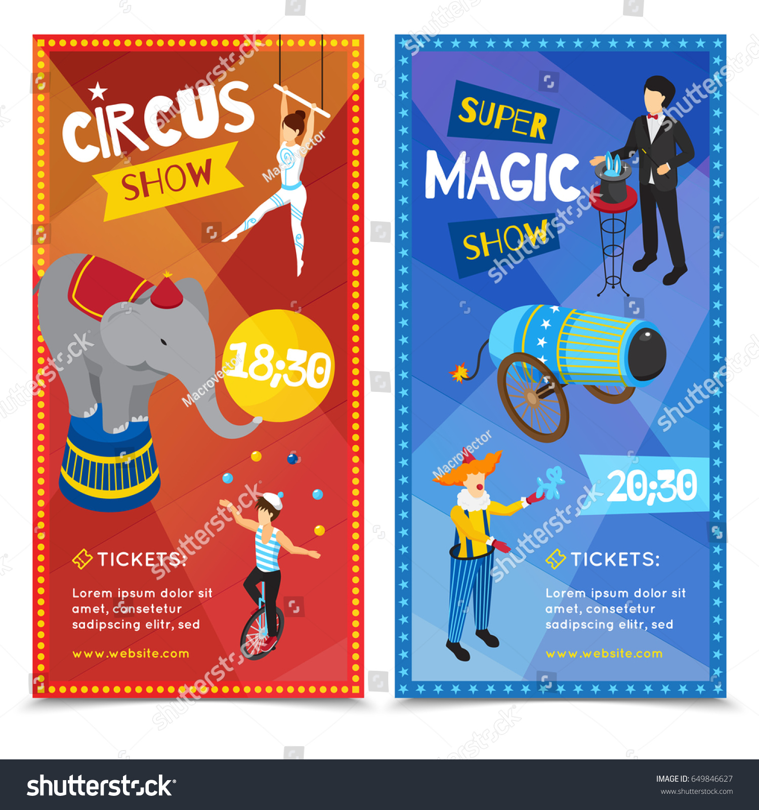 Circus Vertical Isometric Banners Trapeze Artist Stock Vector (Royalty ...