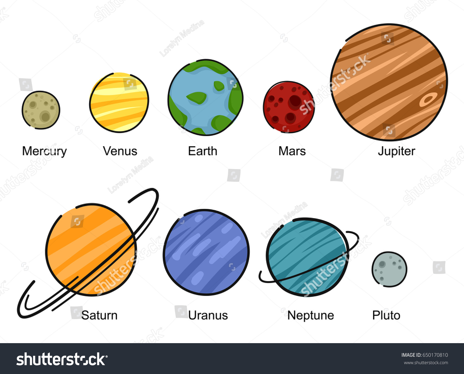Earth Jupiter Mars Mercury Neptune Pluto Saturn Uranus Venus вектор