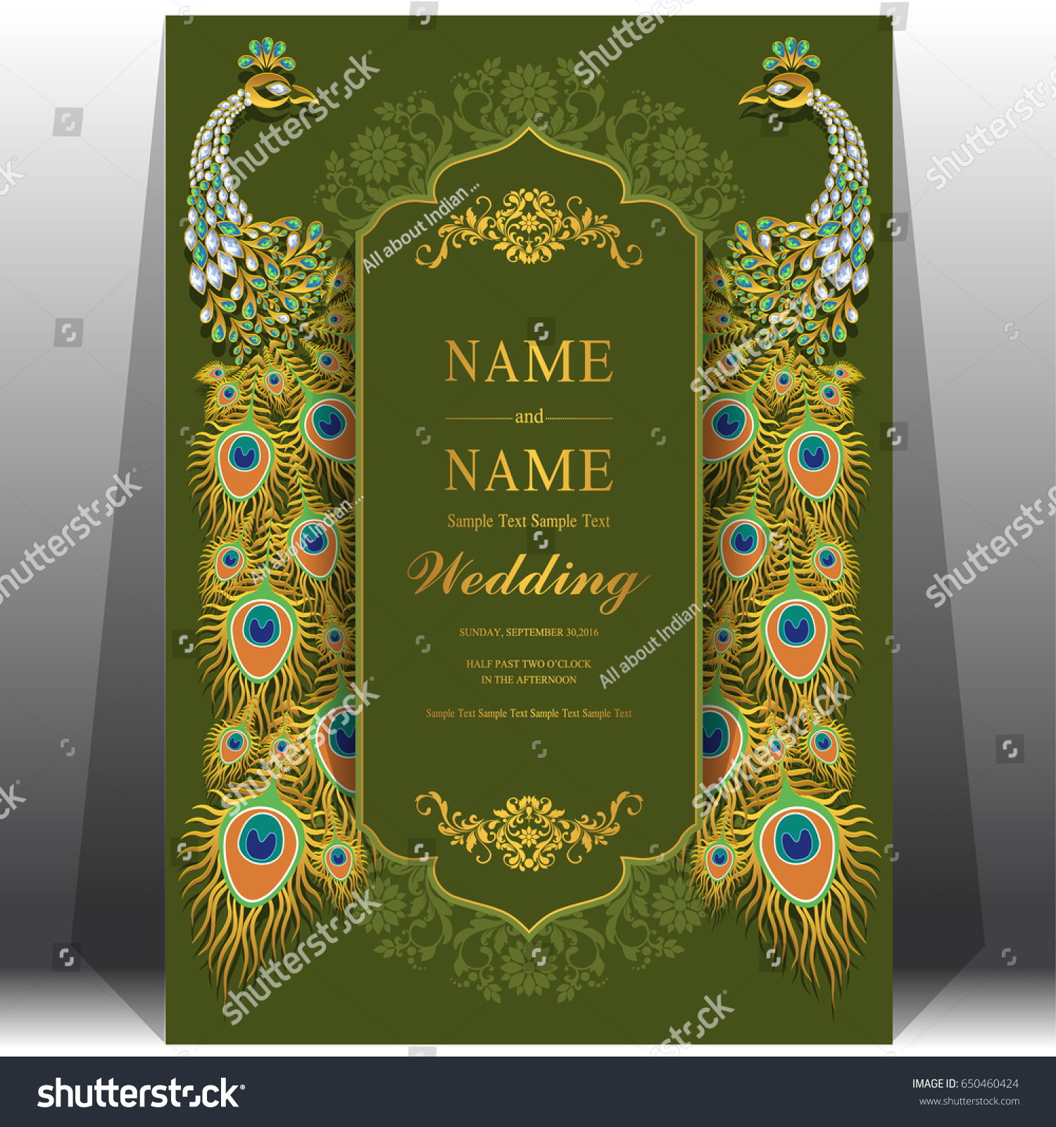 Wedding Invitation Card Templates Gold Peacock Stock Vector (Royalty ...