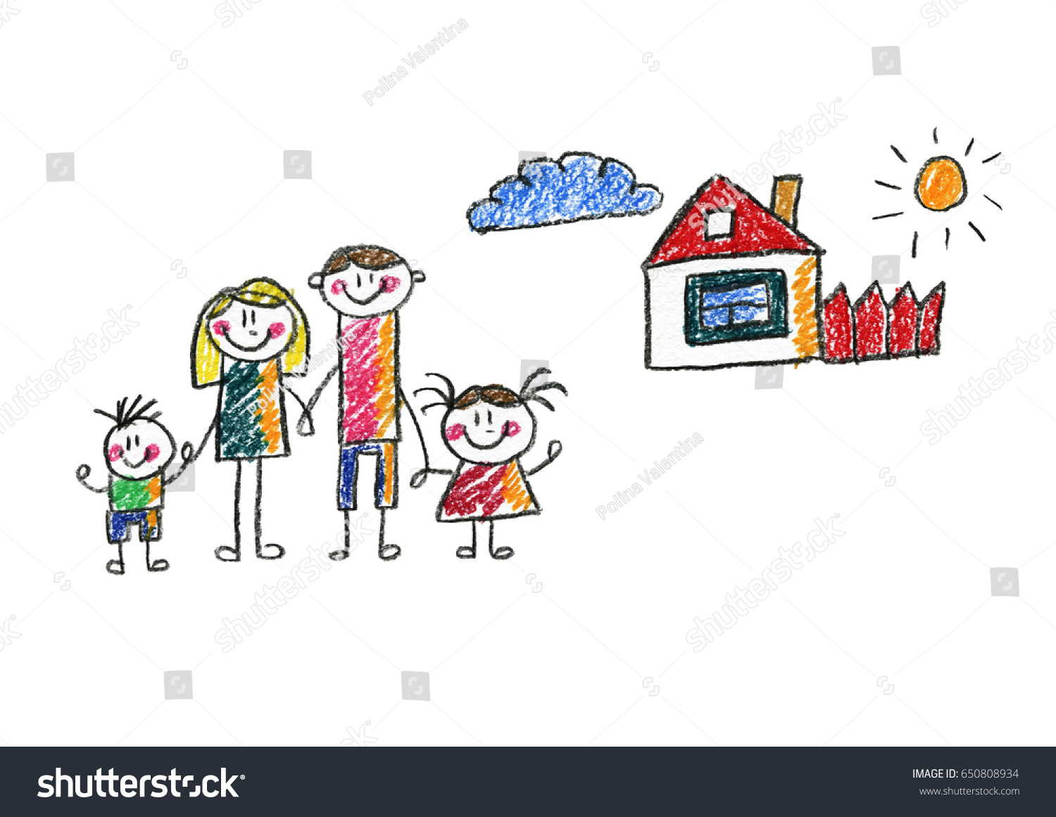 Kids Drawing Happy Family Mother Father Stock Illustration 650808934 ...