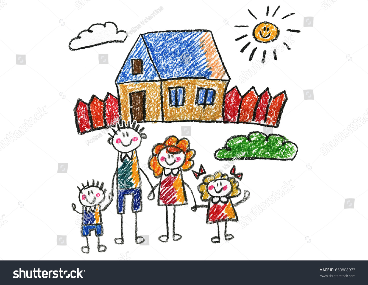 Kids Drawing Happy Family Mother Father Stock Illustration 650808973 ...