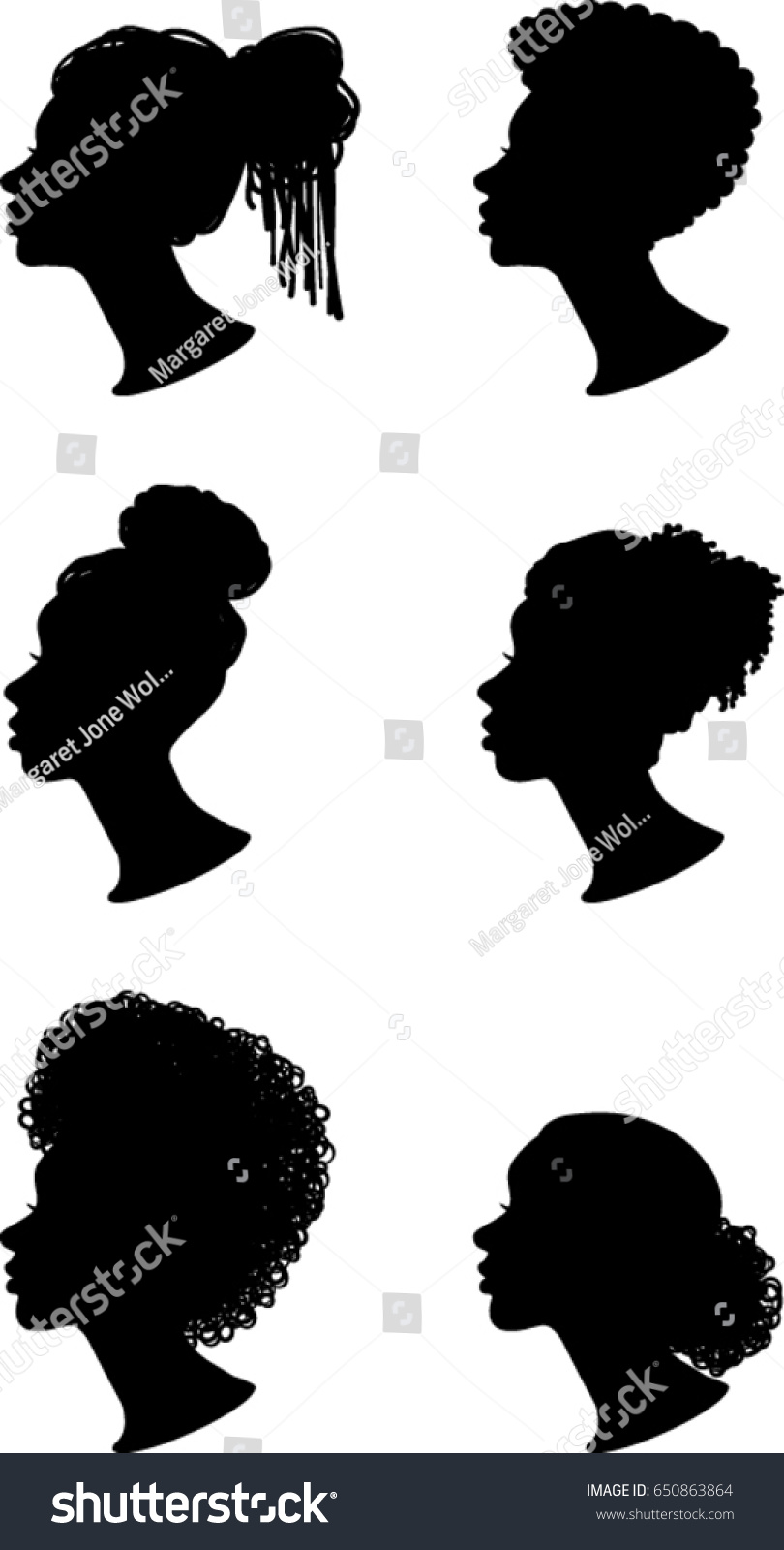 Vektor Stok Woman Profile Silhouettes African American Vector Tanpa