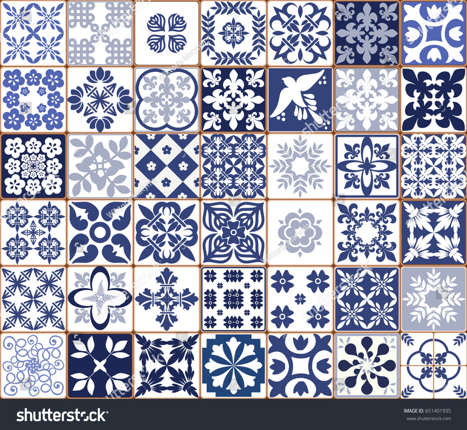 Blue Portuguese Tiles Pattern Azulejos Vector Stock Vector (Royalty ...