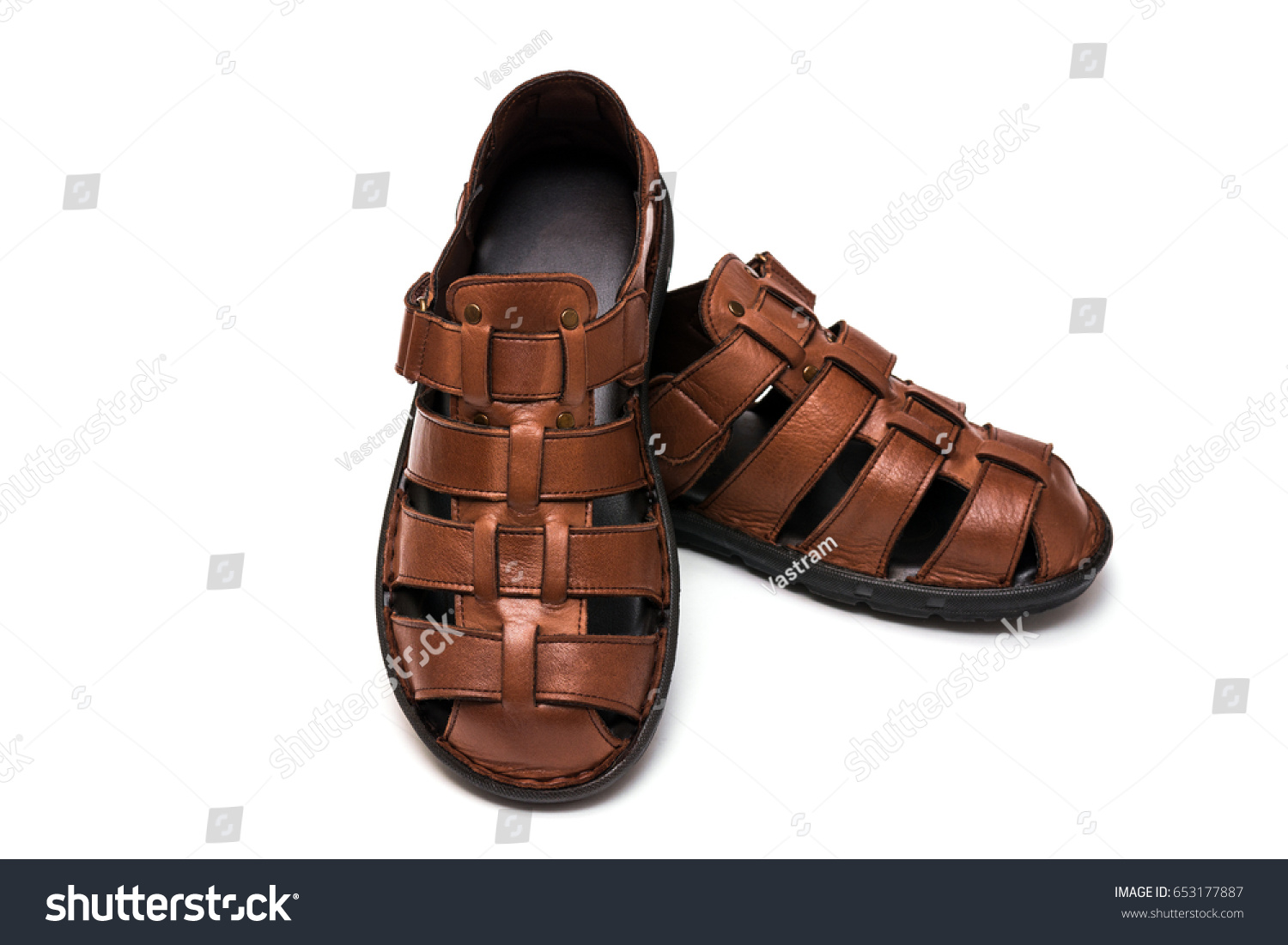 Mens Leather Sandals On White Background Stock Photo 653177887 ...