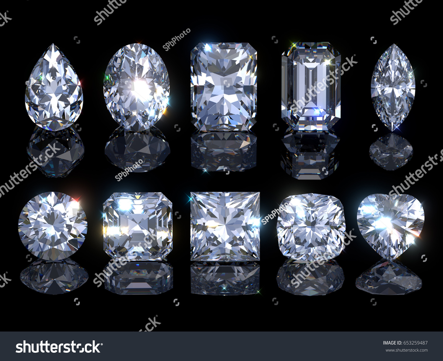 Ten Most Popular Diamond Cuts Shapes Stock Illustration 653259487