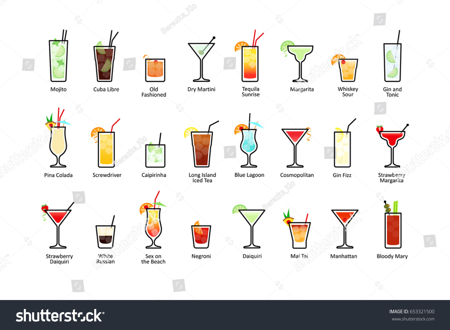 Popular Alcoholic Cocktails Titles Icons Set Stock Vector (Royalty Free ...