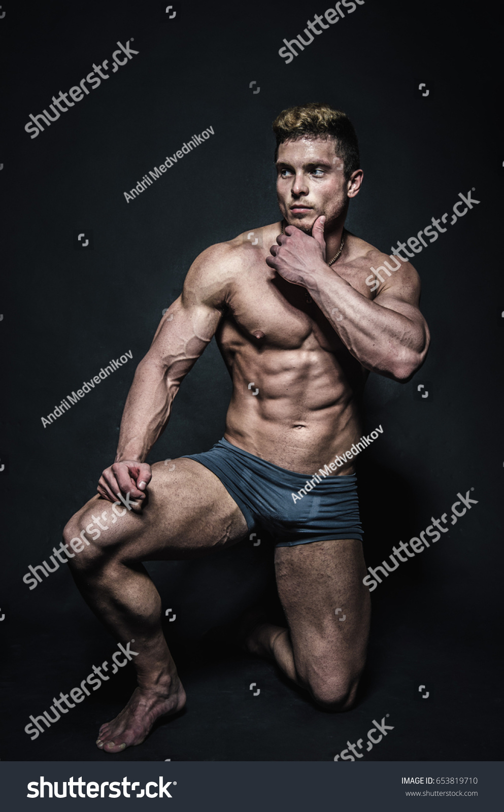 Naked Athlete Stands Studio On His Stock Photo 653819710 Shutterstock