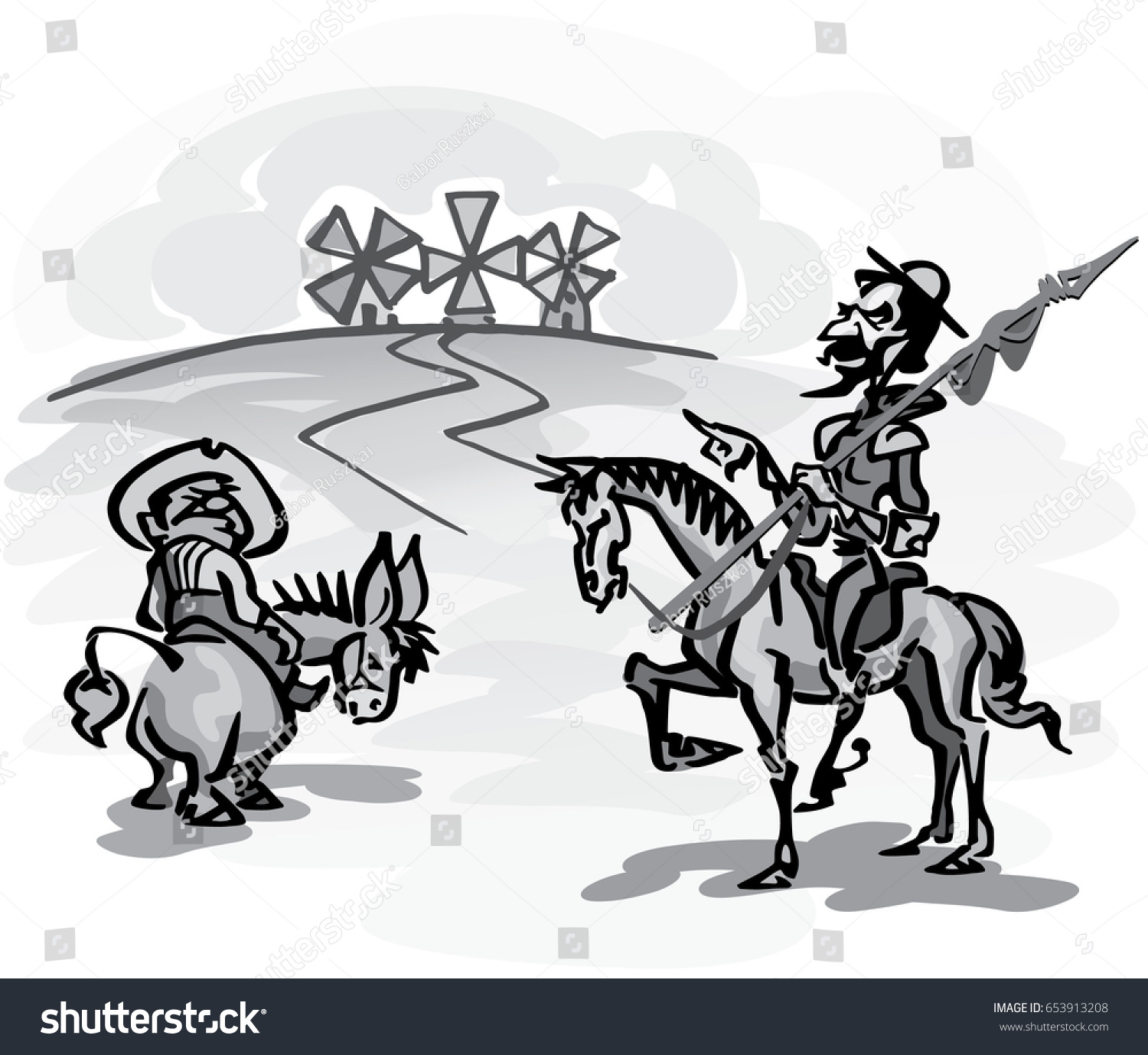 Don Quixote His Servant Sancho Panza Stock Vector (Royalty Free ...