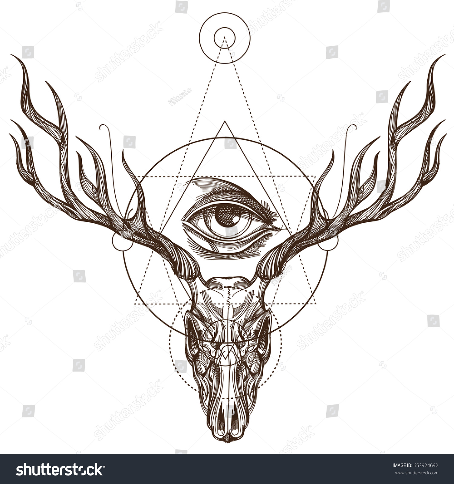 Sketch Deer Skull All Seeing Eye Stock Vector (Royalty Free) 653924692 ...