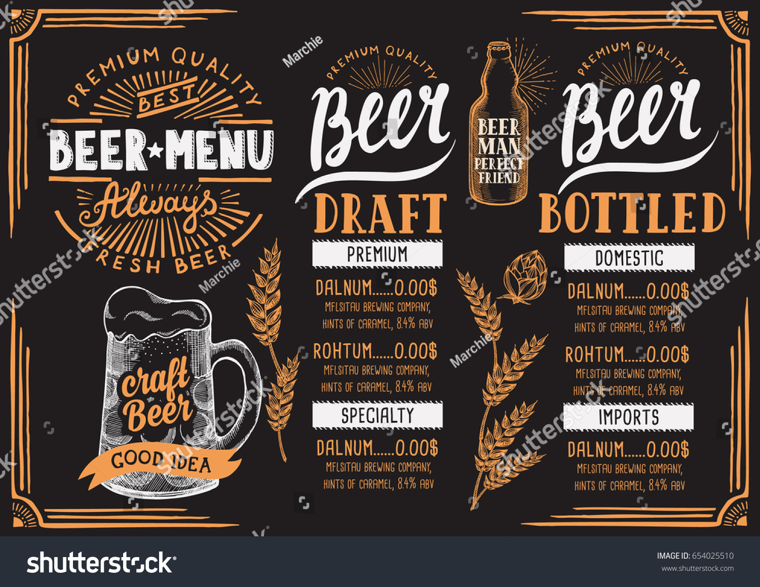 Beer Menu Restaurant Cafe Design Template Stock Vector (Royalty Free ...