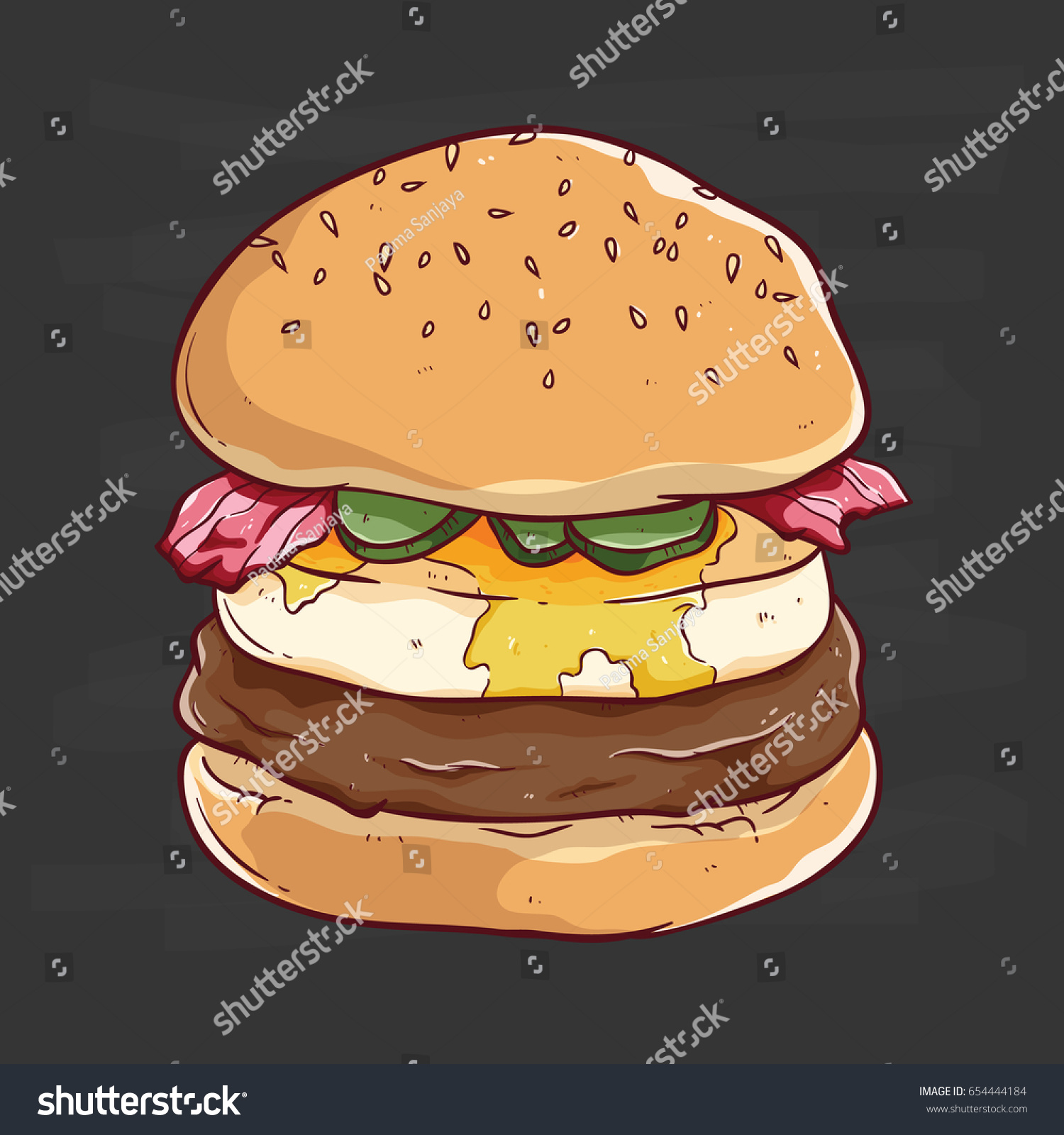 Burger Egg Bacon Illustration Color Outline Stock Vector (Royalty Free