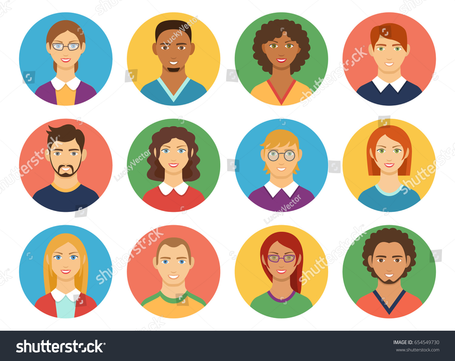 Set Diverse Man Woman Avatars Flat Stock Vector (Royalty Free ...