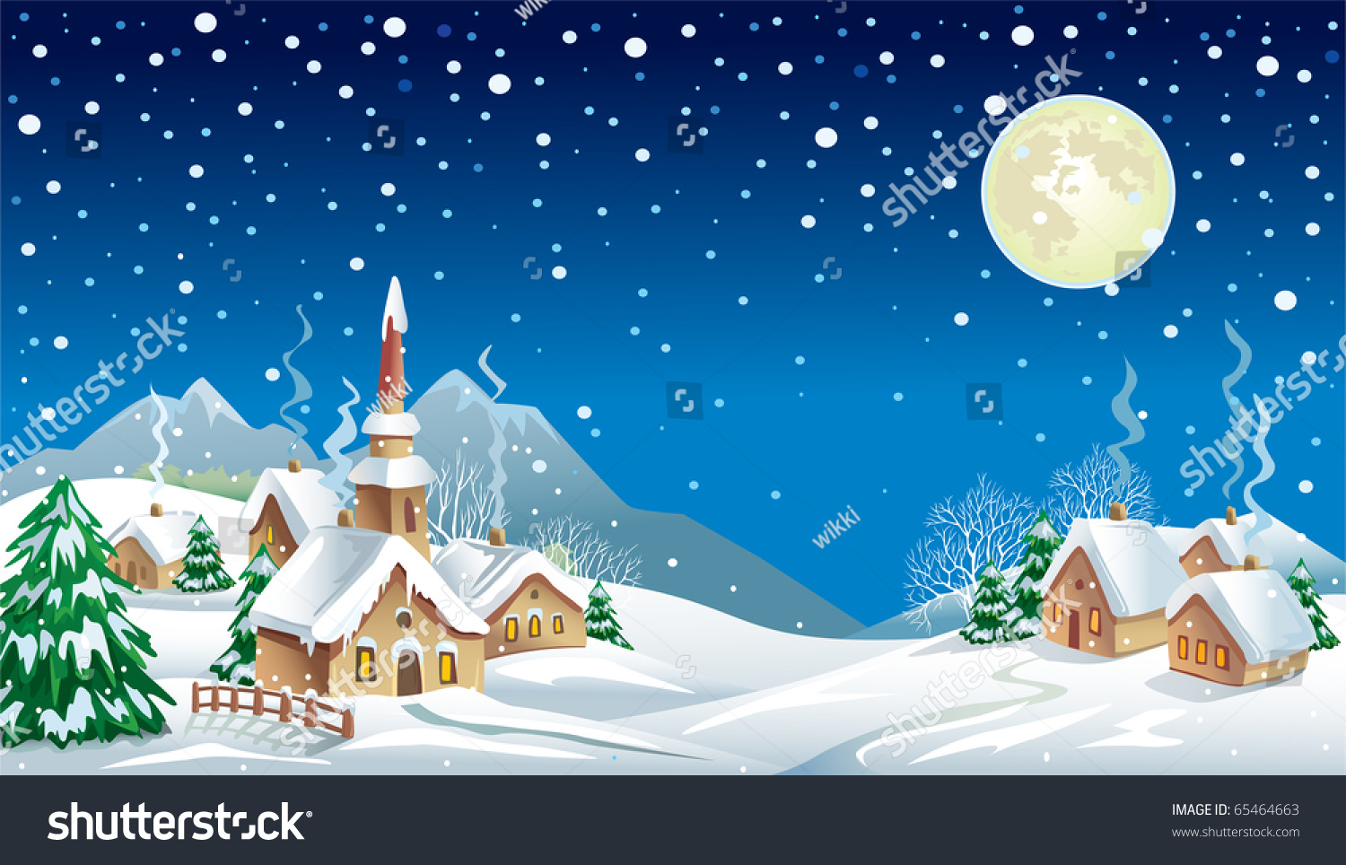 Christmas Night Village Stock Vector (Royalty Free) 65464663 | Shutterstock