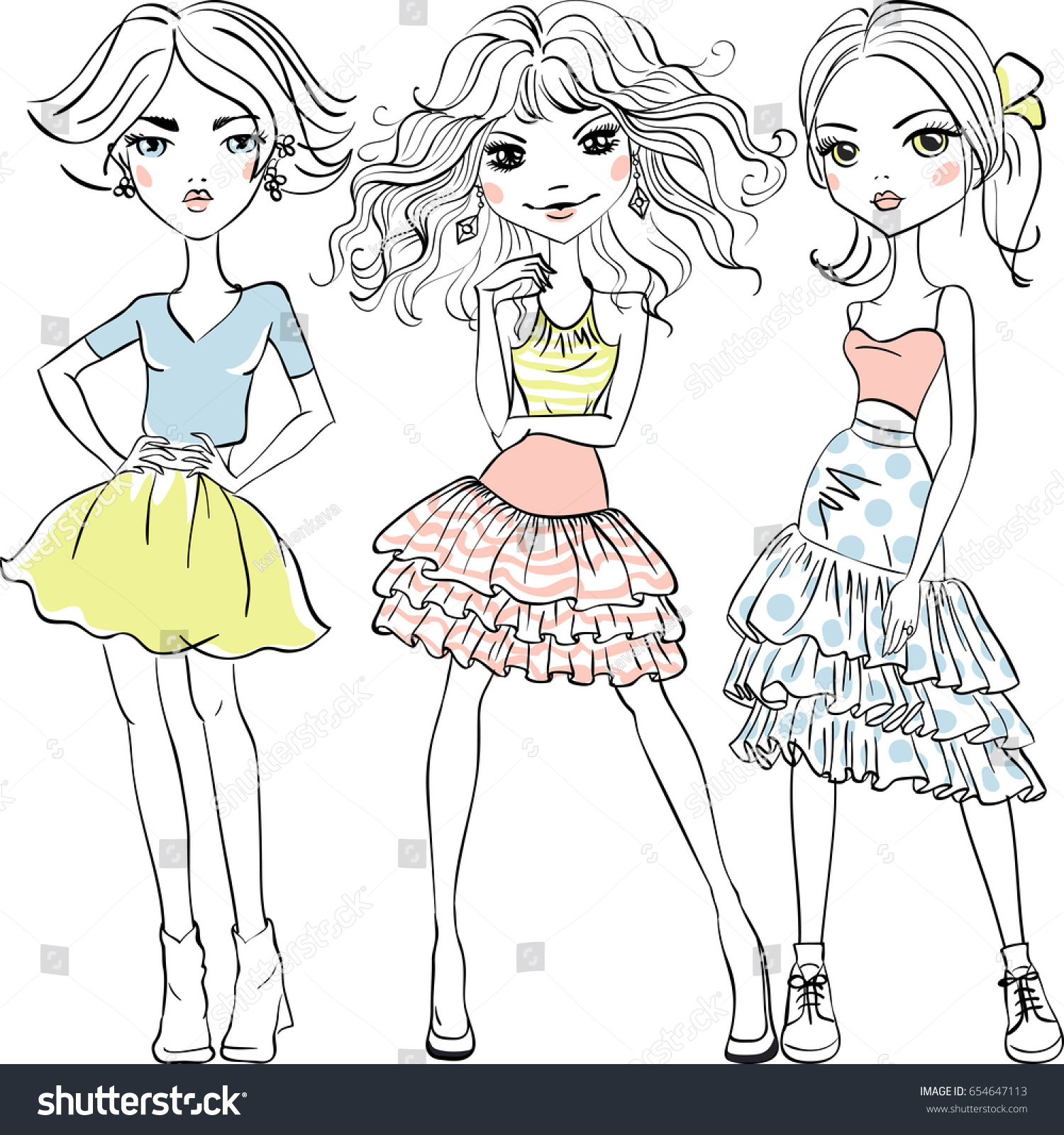 Cute Beautiful Girls Summer Tshirts Skirts Stock Vector (Royalty Free ...