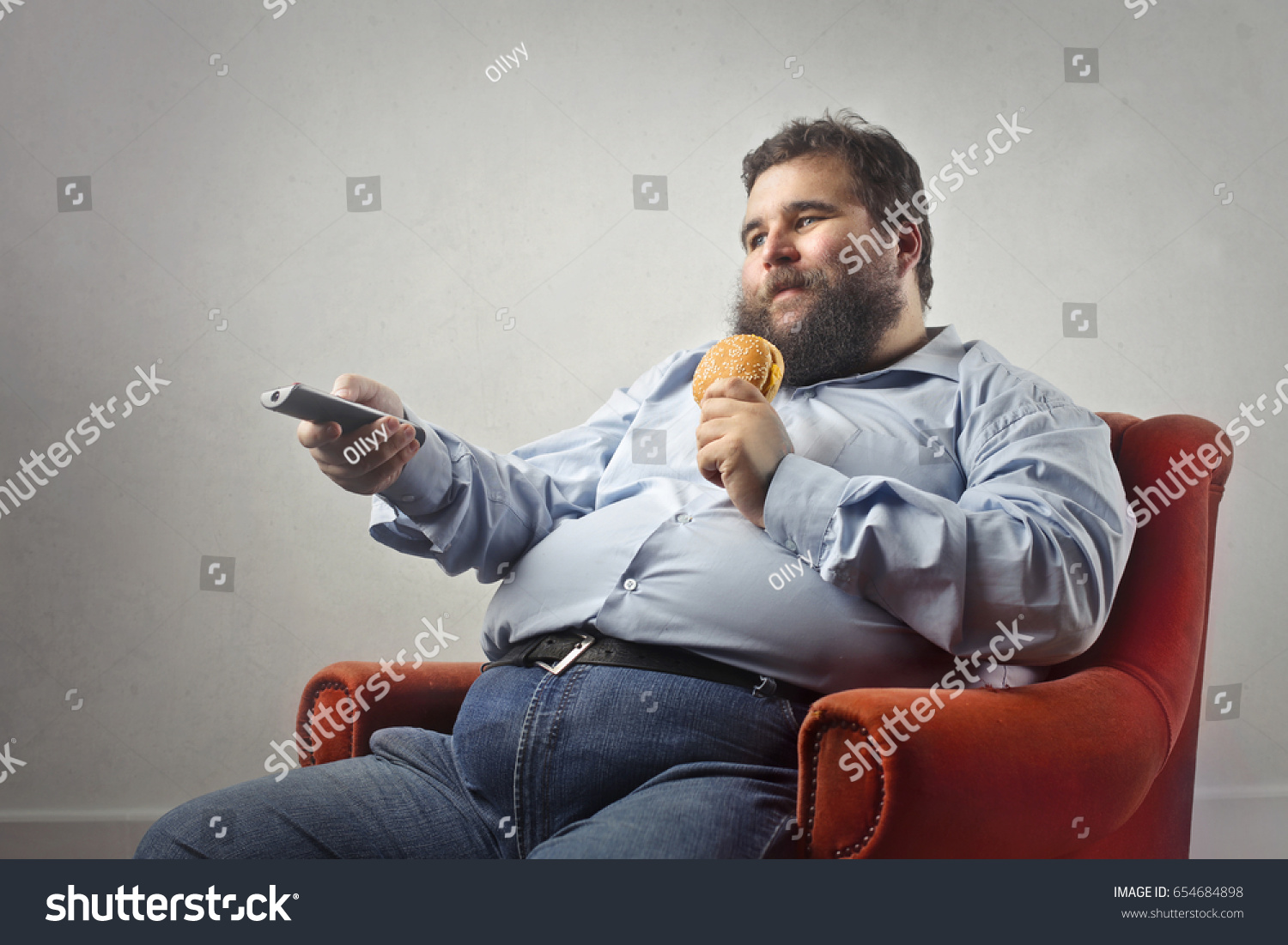 Fat Man Sitting Red Armchair Eating Stock Photo 654684898 | Shutterstock