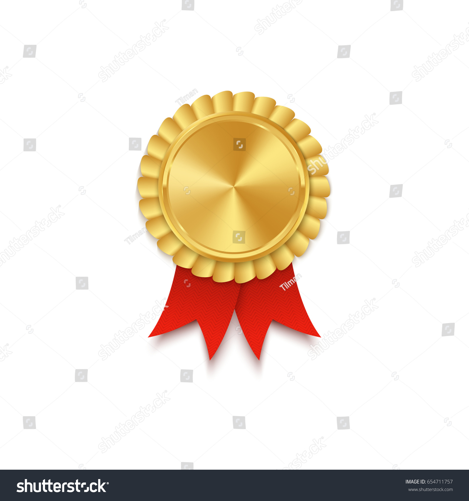 Golden Badge Red Ribbon Isolated On Stock Vector (Royalty Free ...