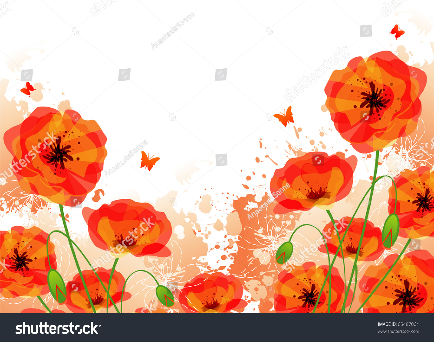 Red Poppies Back Stock Vector Royalty Free Shutterstock