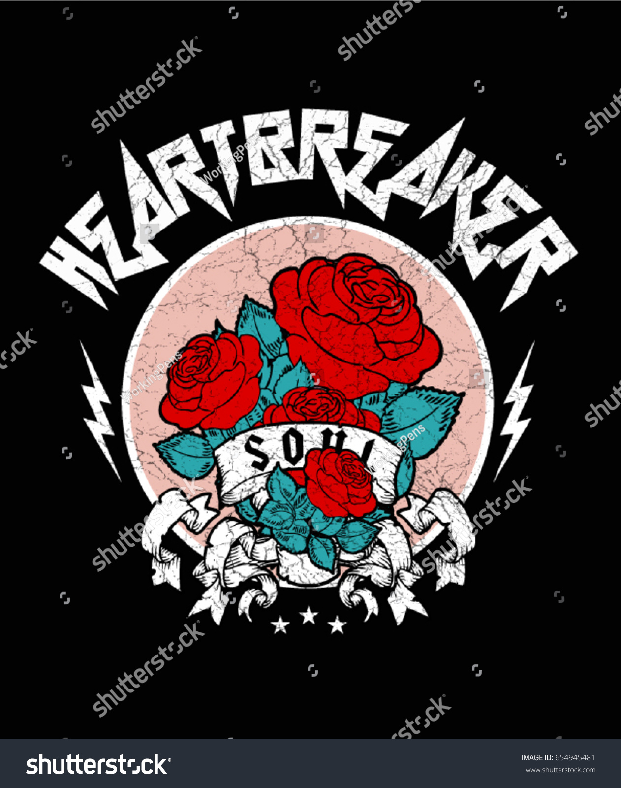 Rock Print Heart Breaker Text Roses Stock Vector (Royalty Free ...
