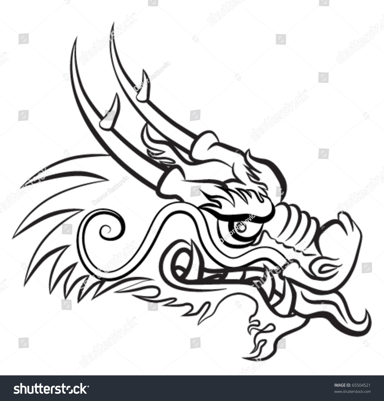 Vektor Stok Evil Dragon Head Artwork Inspired Traditional Tanpa