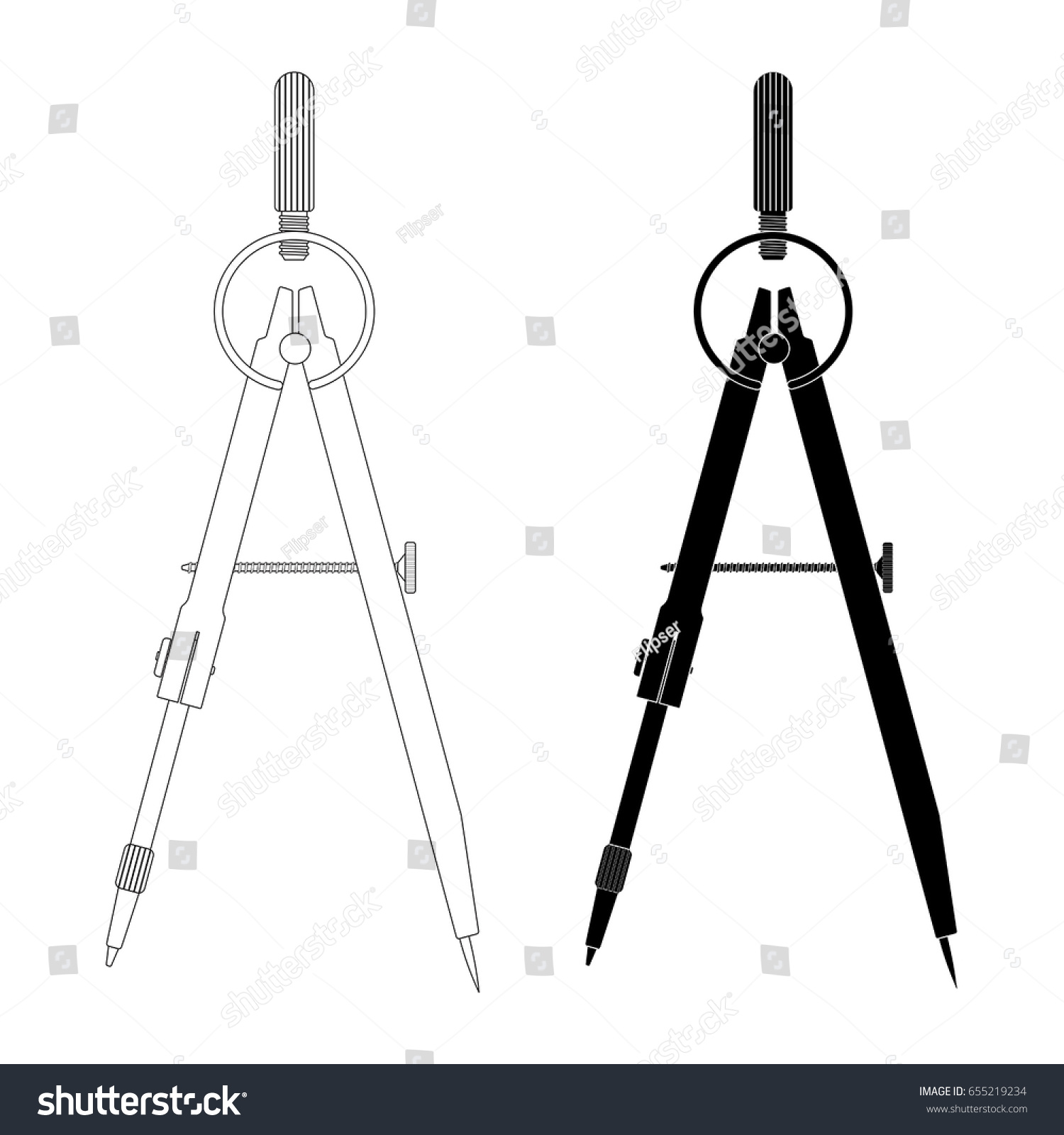 Compass Technical Drawing Tool Outline Black Stock Vector (Royalty Free ...