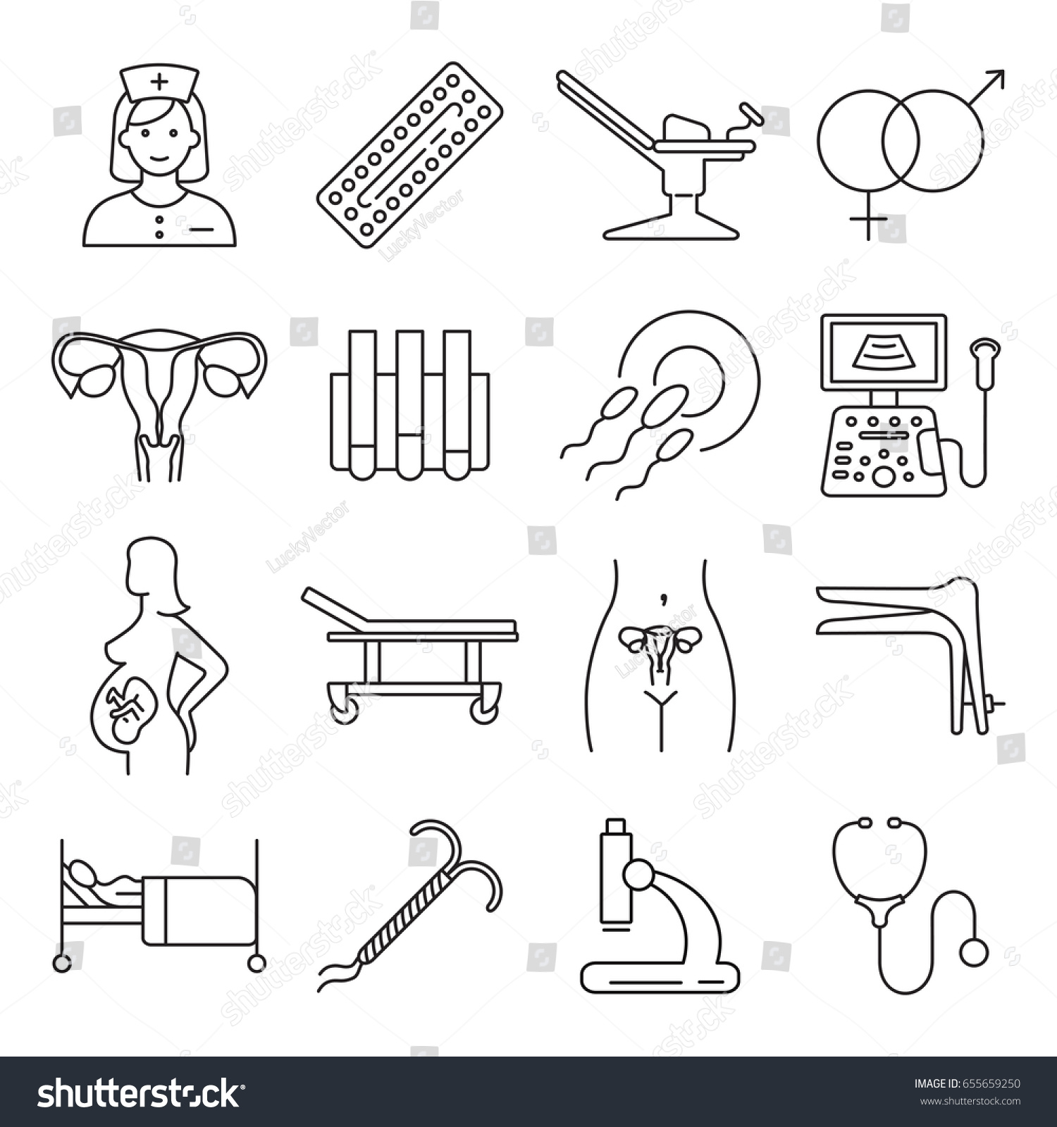 Vektor Stok Vector Gynecology Symbols Icon Set Pregnancy (Tanpa Royalti ...