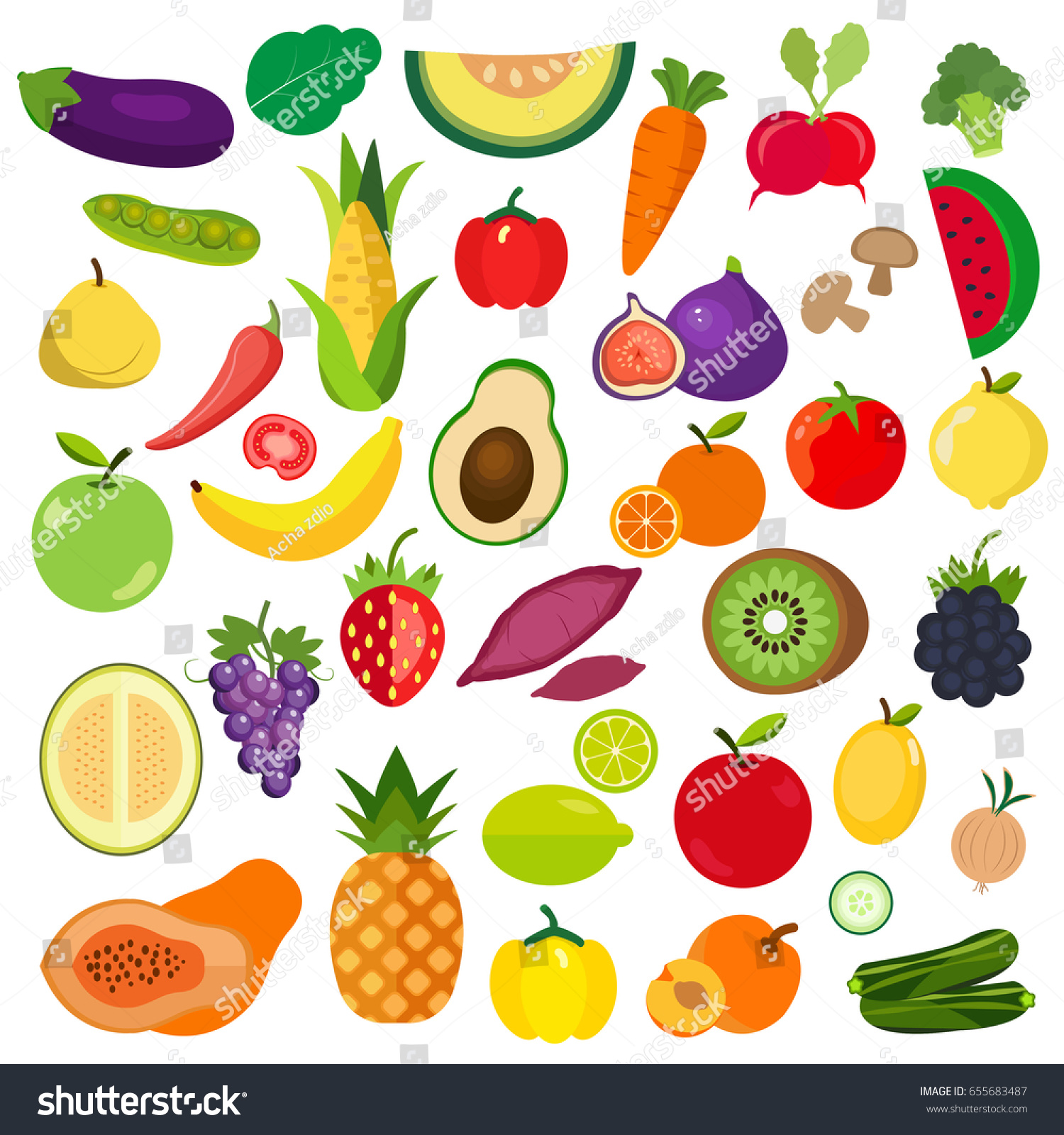 Set Vegetables Fruits Icon Stock Vector (Royalty Free) 655683487 ...