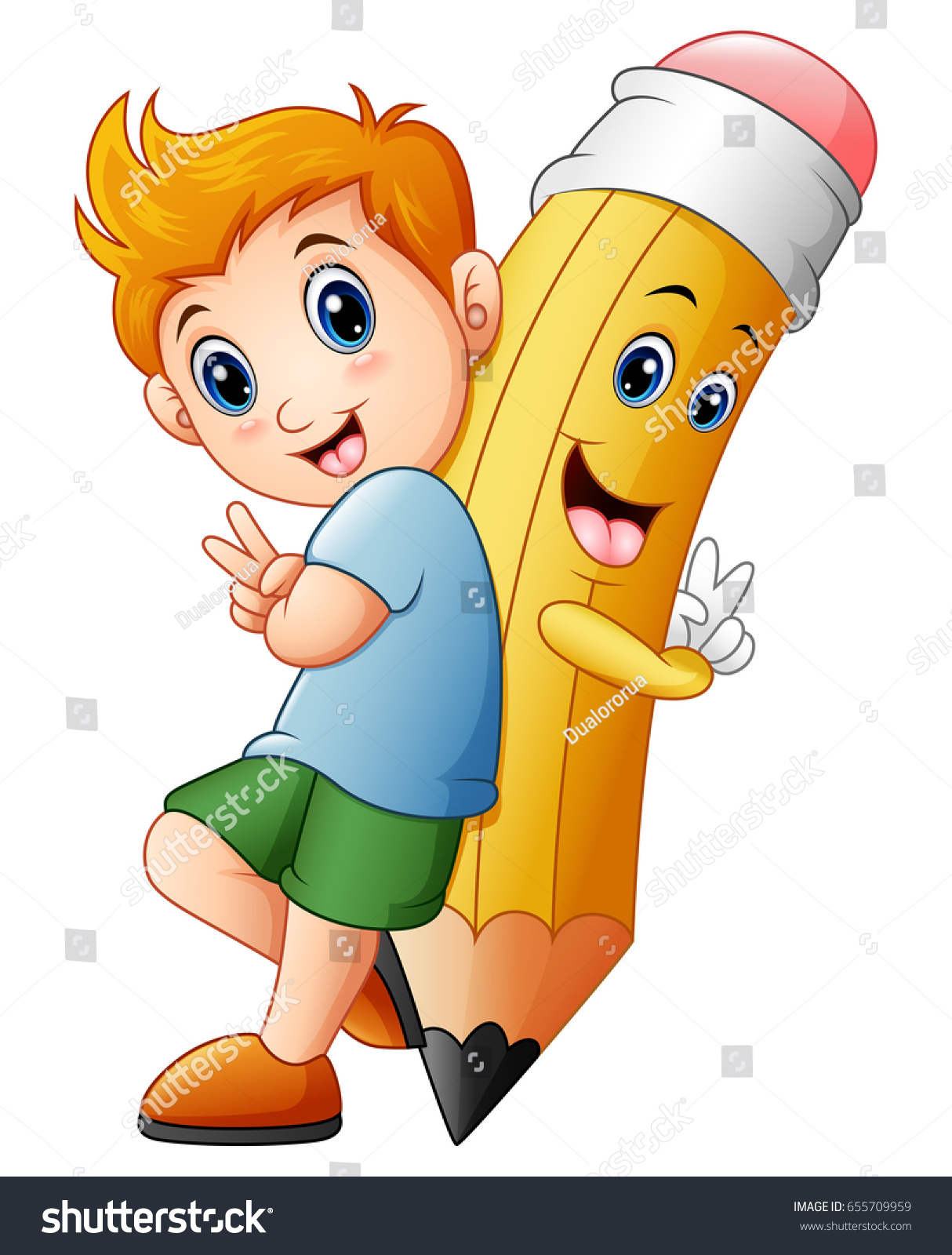 Vector Illustration Schoolboy Cartoon Pencil Character Stock Vector ...