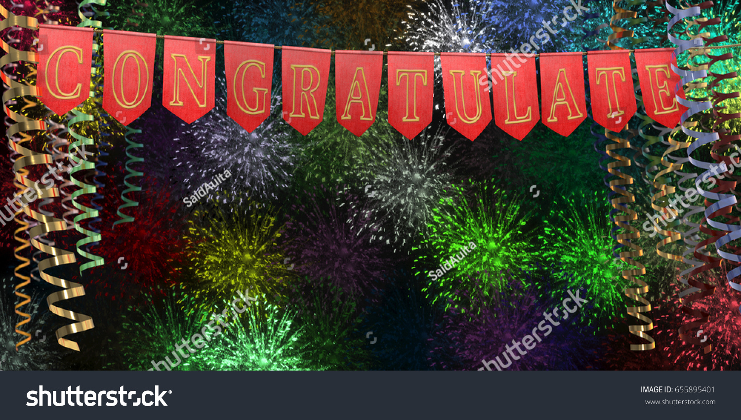 Ribbon Streamers Red Flags Word Congratulate Stock Illustration ...