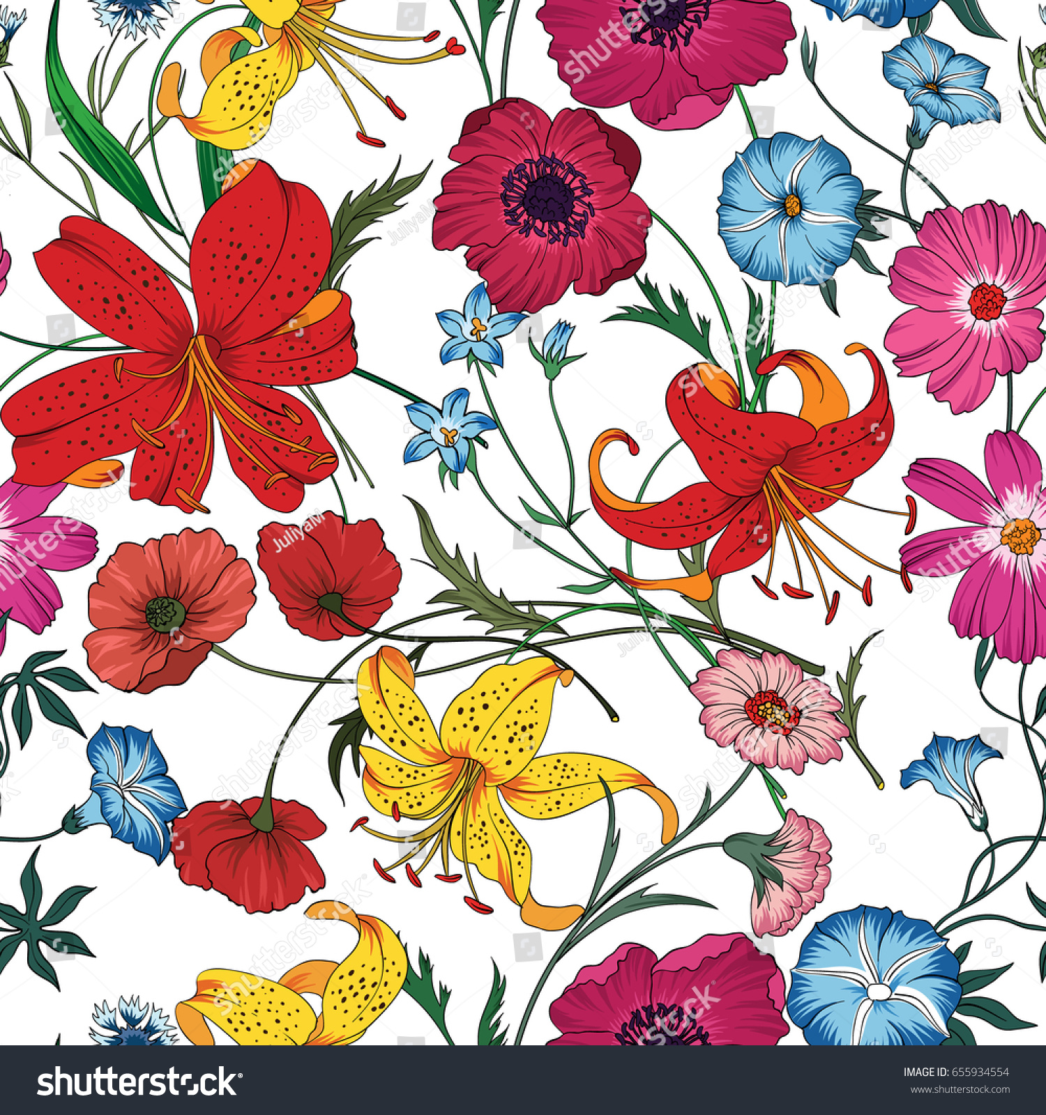 Beautiful Seamless Floral Pattern Flower Vector Stock Vector (Royalty ...