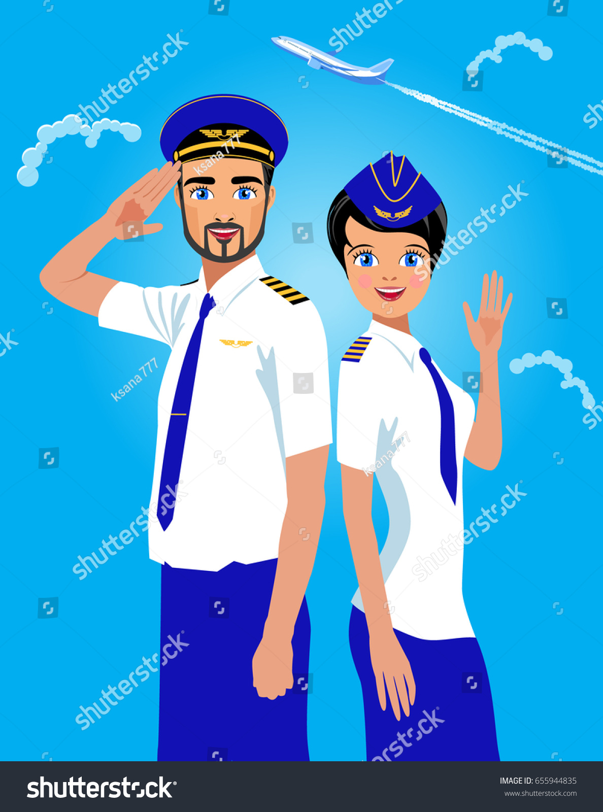 Stewardess Commander Ship Vector Illustration Stock Vector (Royalty ...