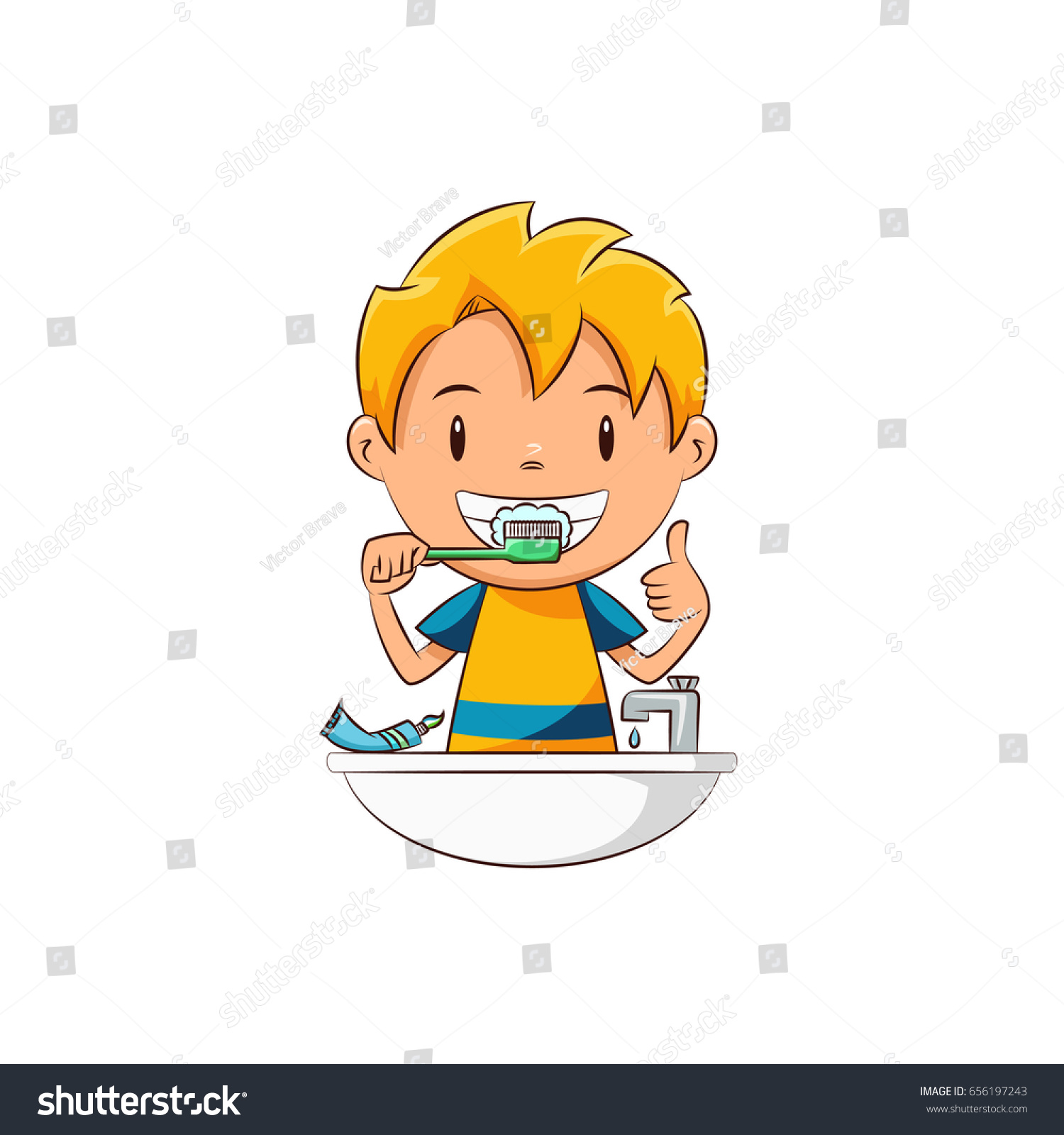 Kid Brushing Teeth Stock Vector (Royalty Free) 656197243 | Shutterstock