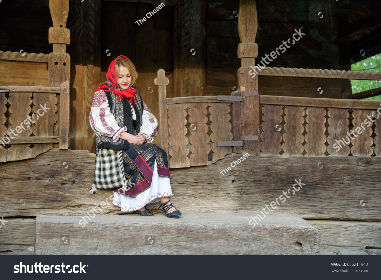 Young Woman Posing Romanian Traditional Costume Stock Photo 656211940 ...