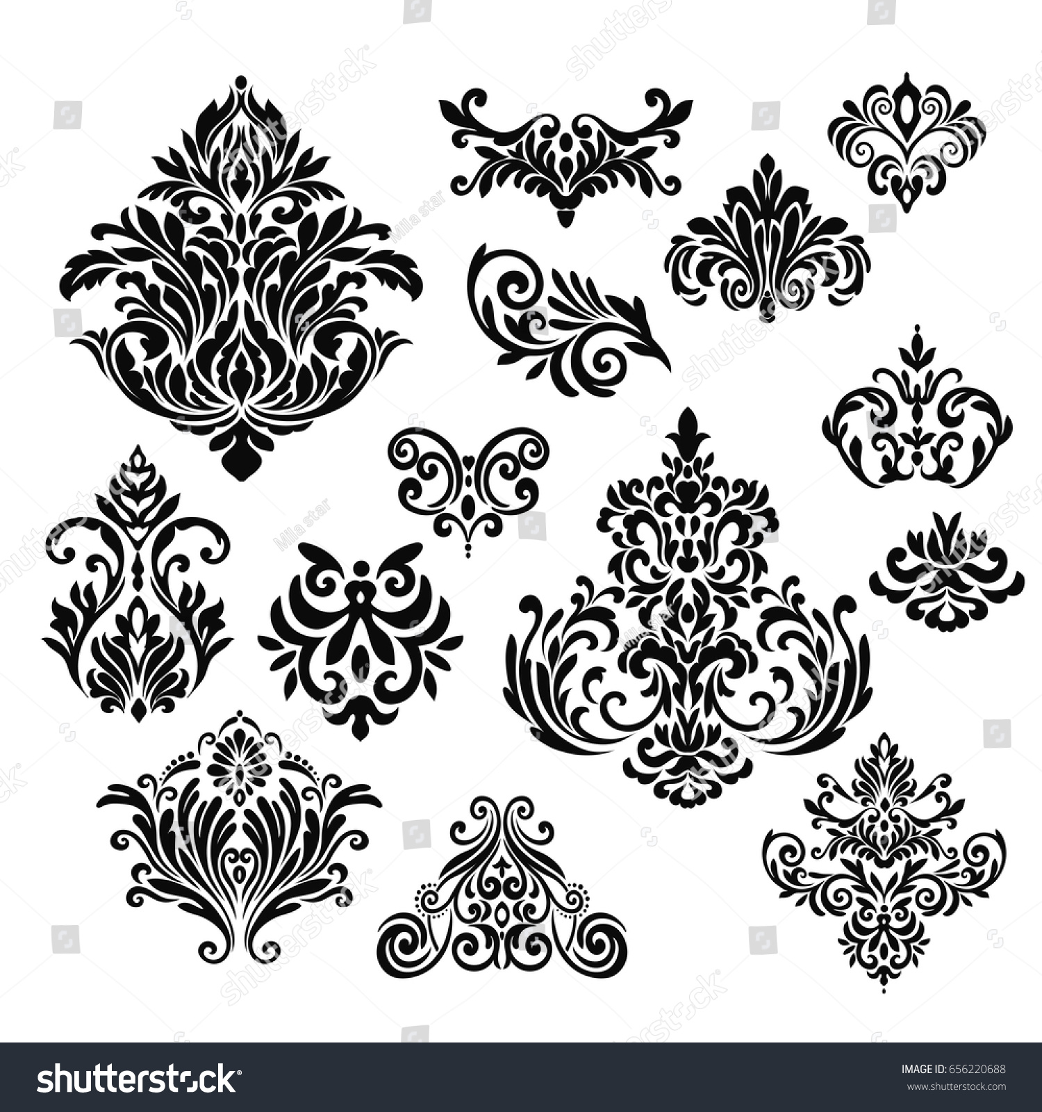 Set Ornamental Vector Damask Illustrations Easy Stock Vector (Royalty ...