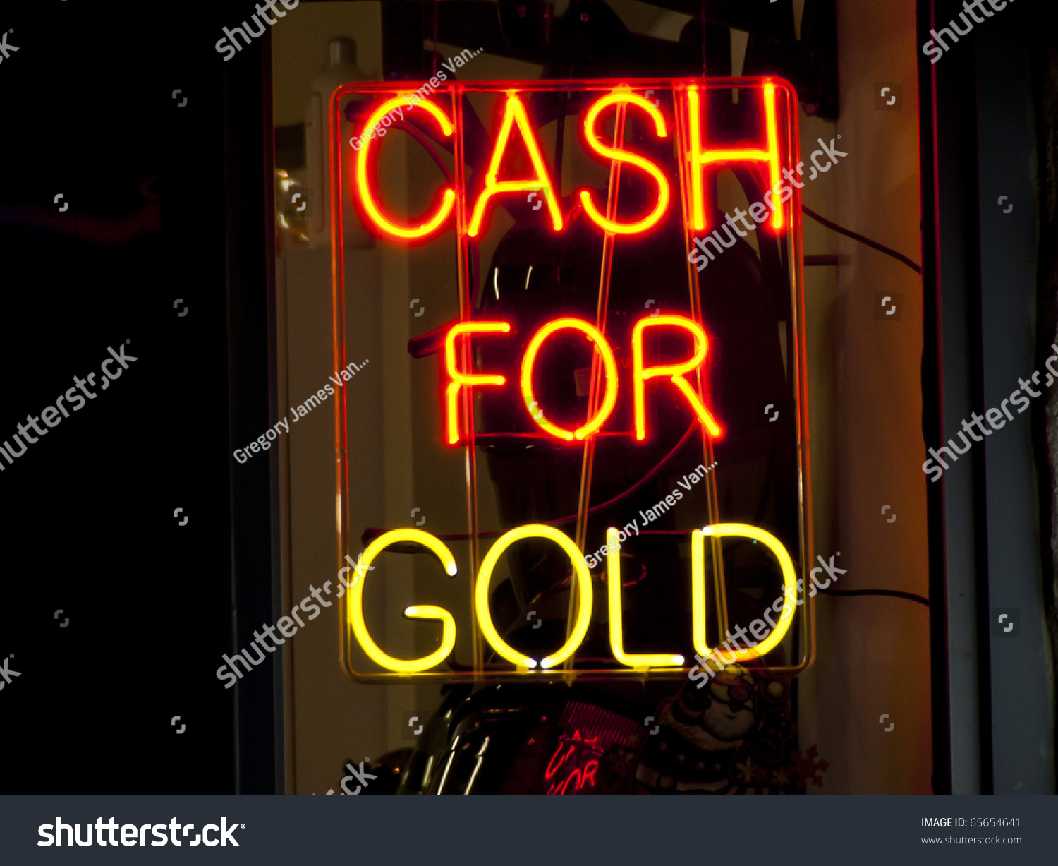 Les gold. Gold sign with Light.