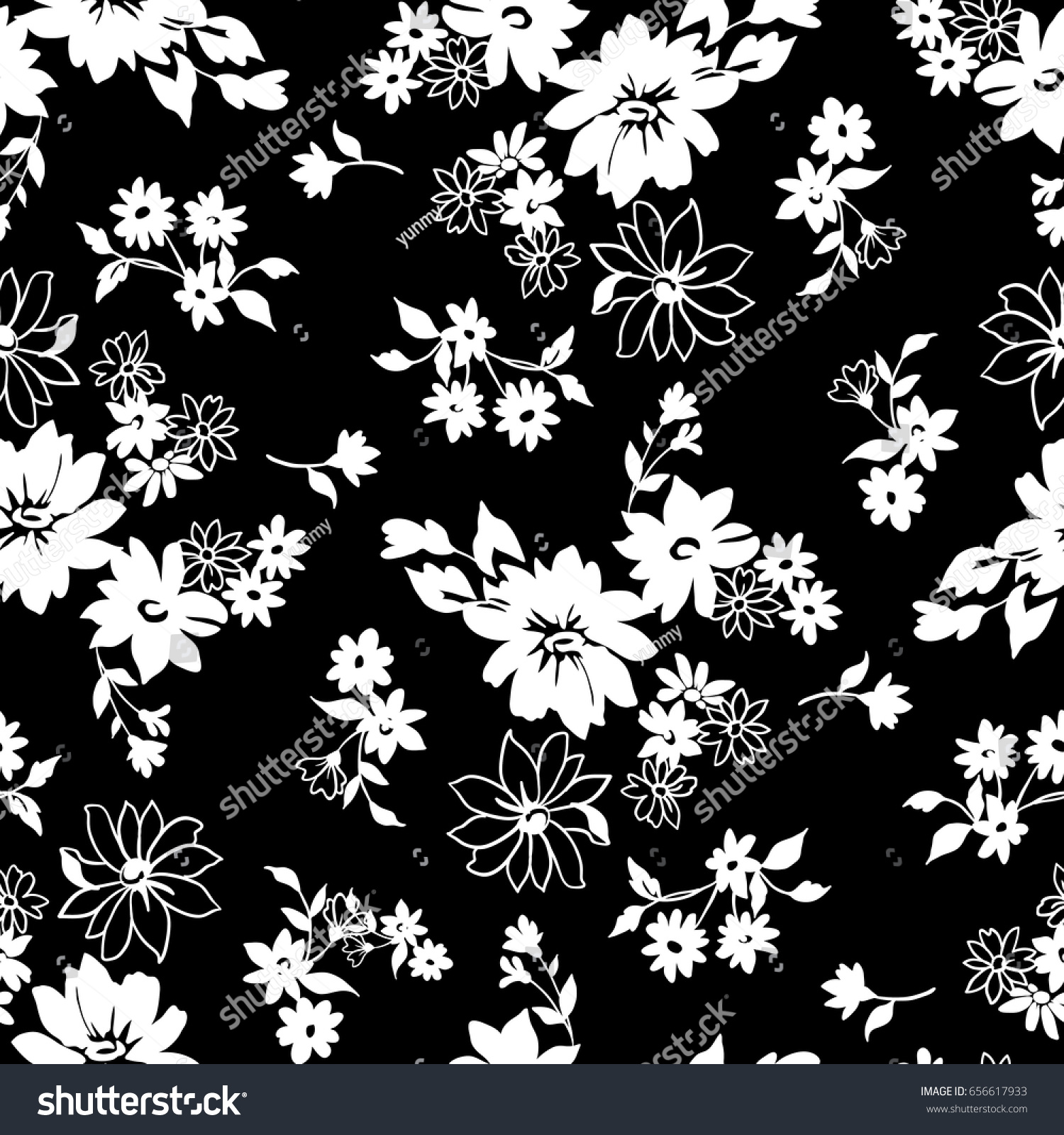 Tiny Flowers Seamless Pattern Vector Black Stock Vector (Royalty Free ...