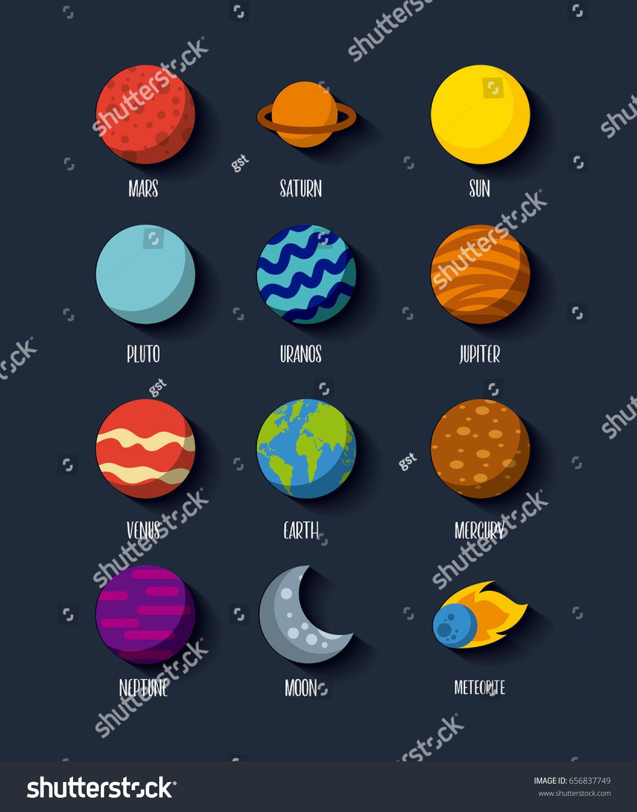 Solar System Icons Set Flat Stock Vector (Royalty Free) 656837749 ...