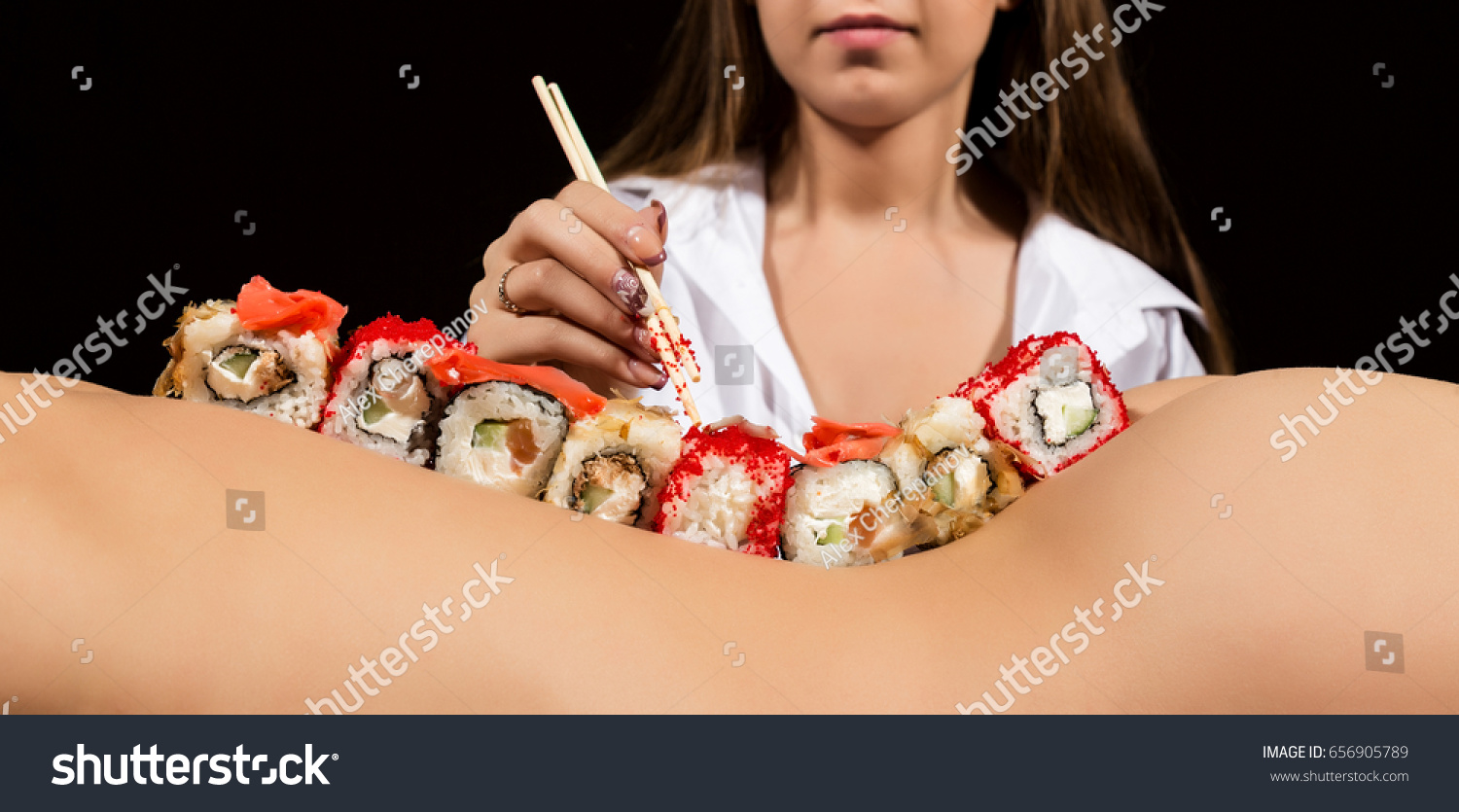 Happy Woman Eating Sushi Naked Girl 스톡 사진 656905789 Shutterstock.