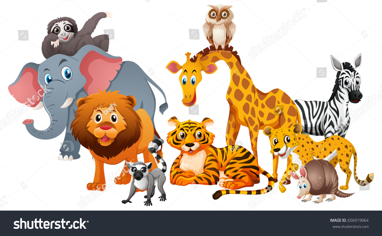 Different Types Wild Animals On White Stock Vector (Royalty Free ...