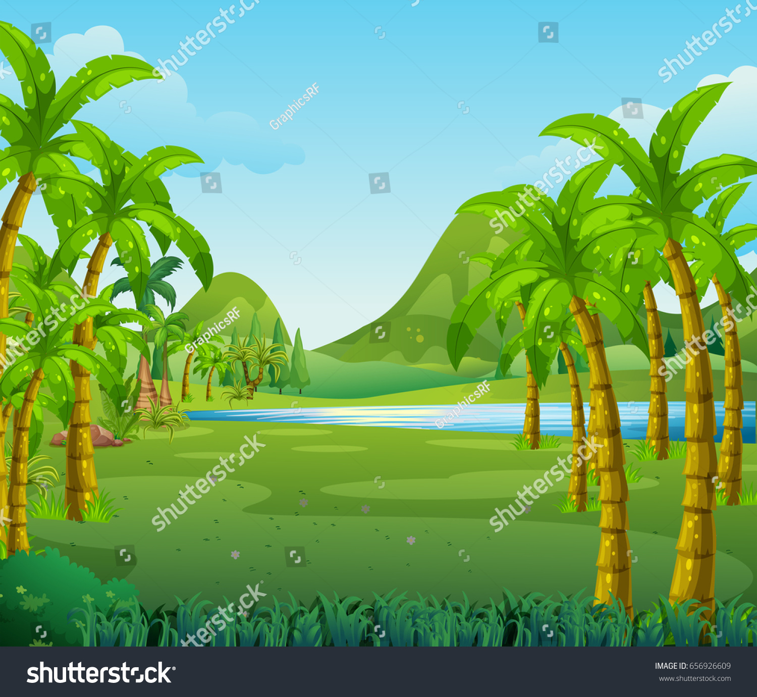 Scene Trees Lake Illustration Stock Vector (Royalty Free) 656926609 ...