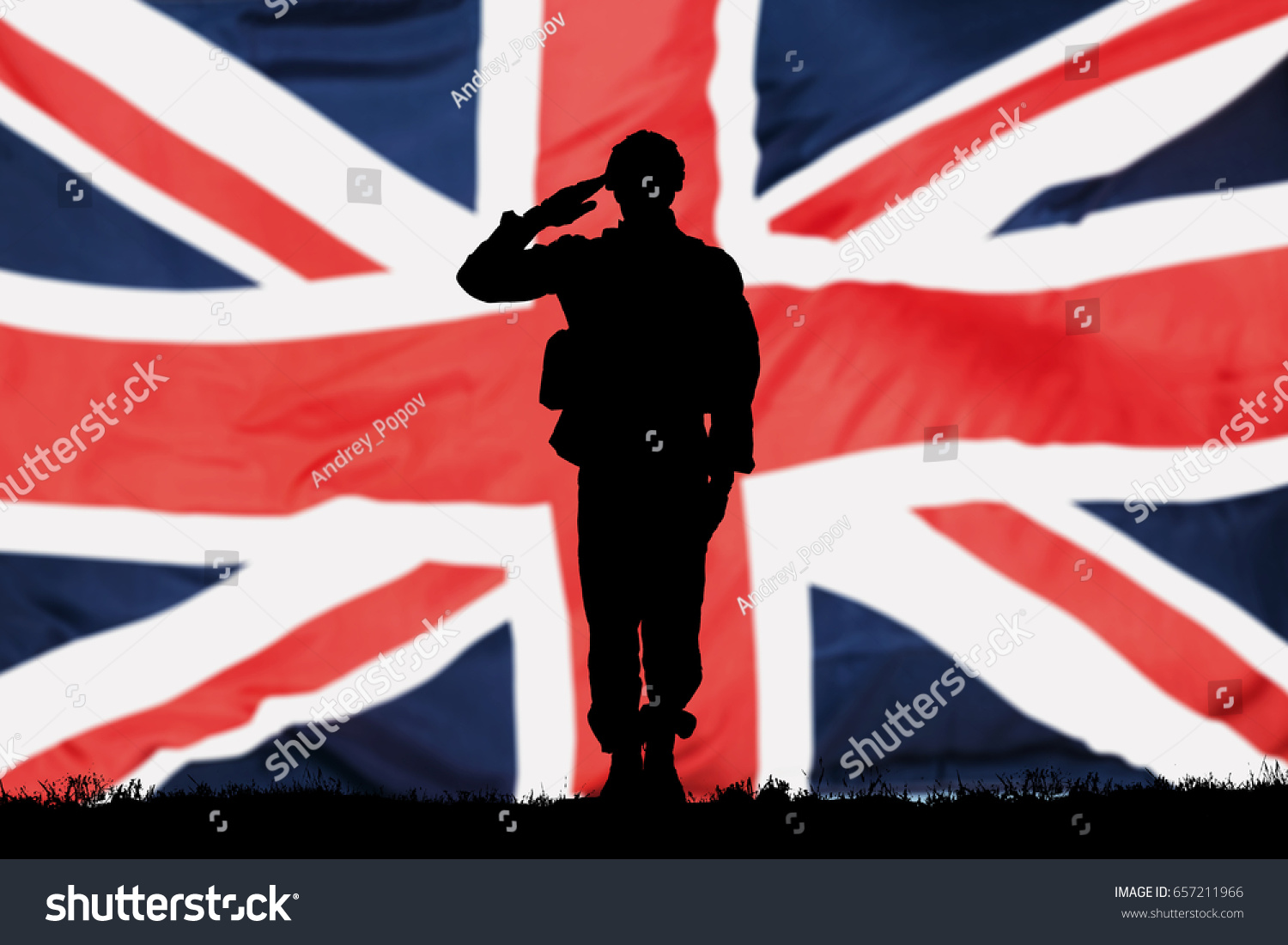 Silhouette Solider Saluting Front British Flag Stock Photo 657211966 ...