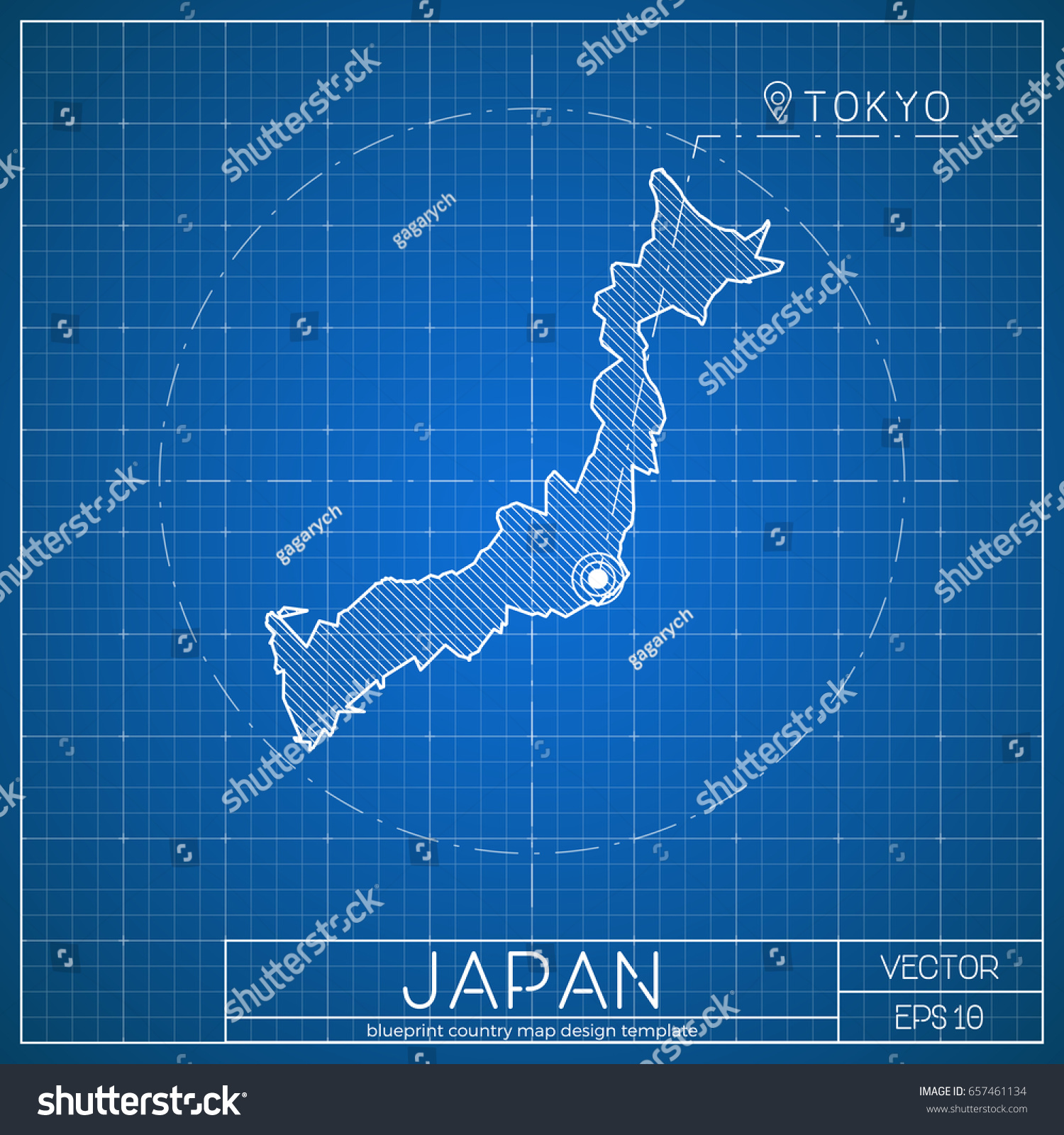 Stock Vector Japan Blueprint Map Template With Capital City Tokyo Marked On Blueprint Japanese Map Vector 657461134 