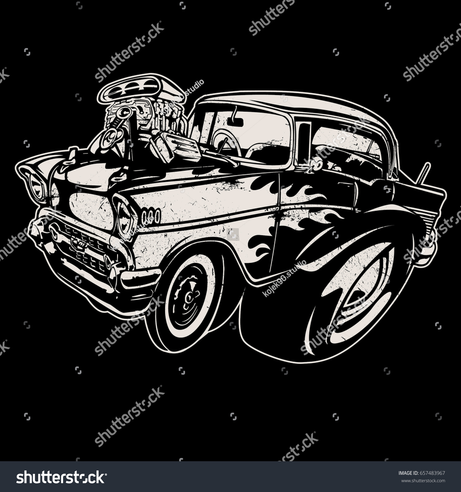 Vector Cartoon Retro Hot Rod Stock Vector (Royalty Free) 657483967 ...