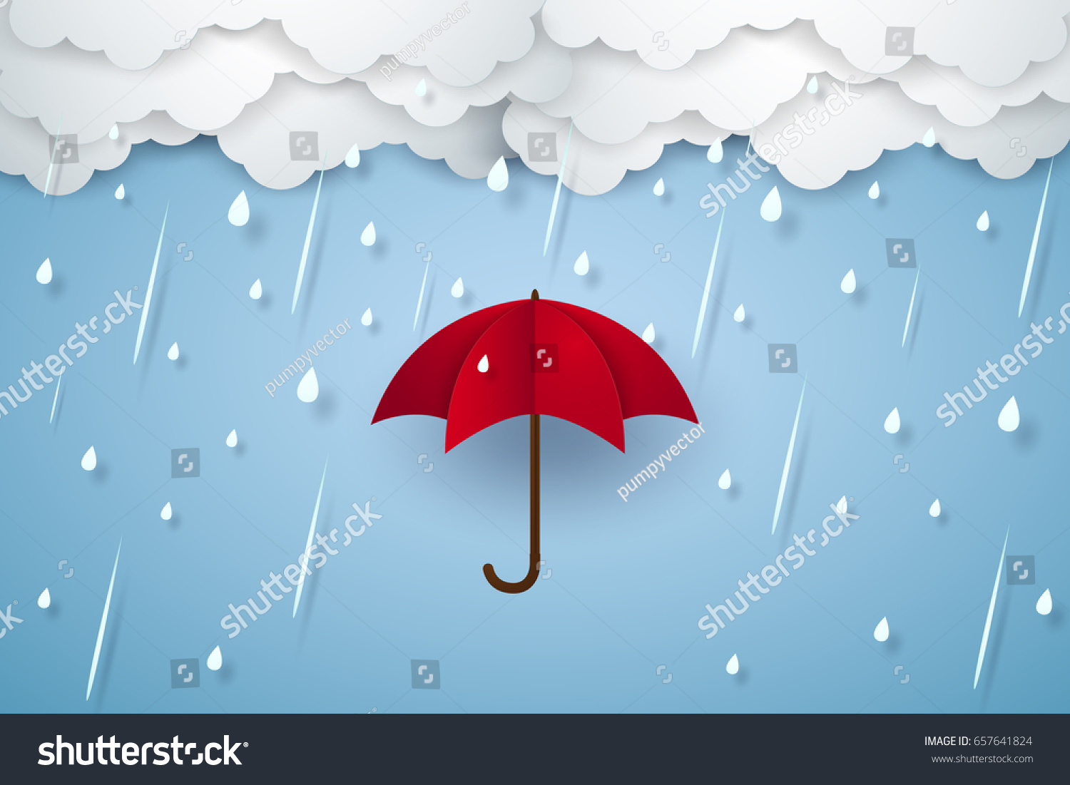 Umbrella Heavy Rain Rainy Season Paper Stock Vector (Royalty Free ...