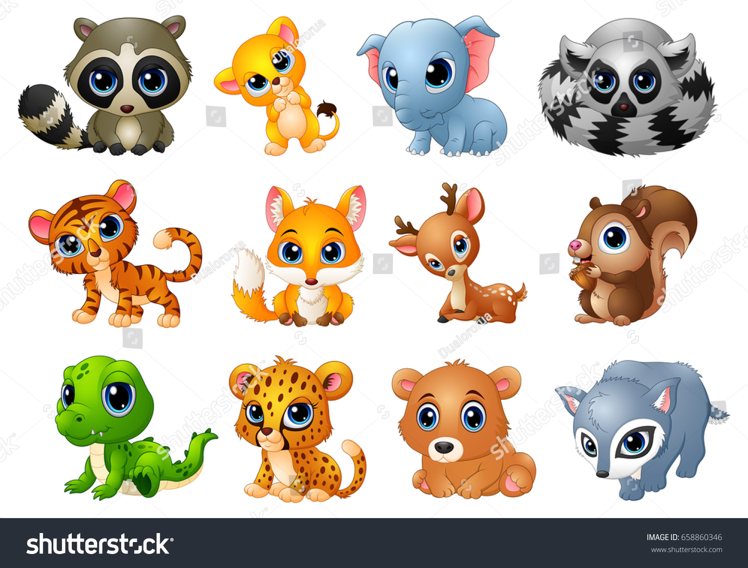 Vector Illustration Cute Animals Cartoon Set Stock Vector (Royalty Free ...