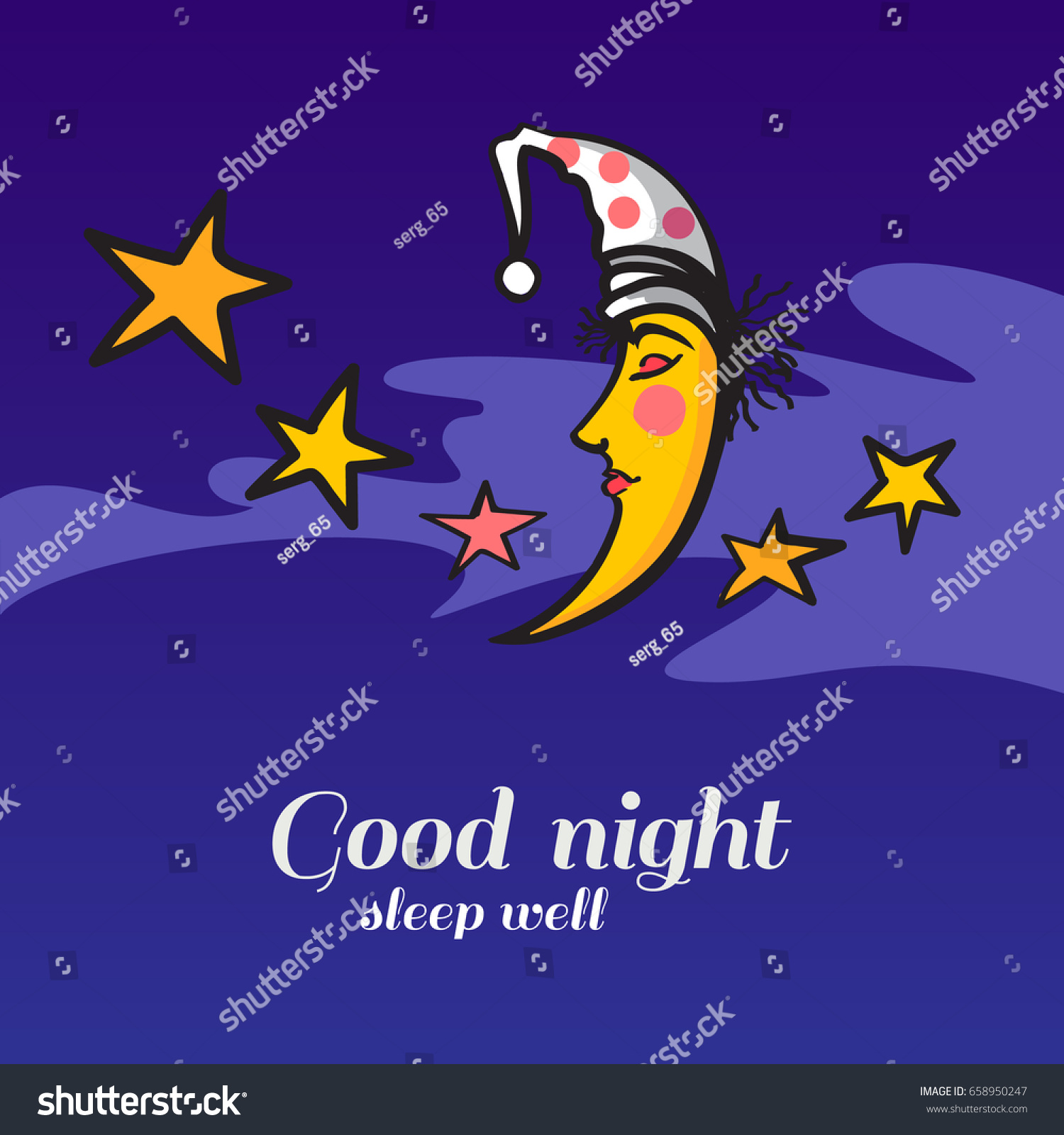 Good Night Sleep Well Card Design Stock Vector (Royalty Free) 658950247 ...