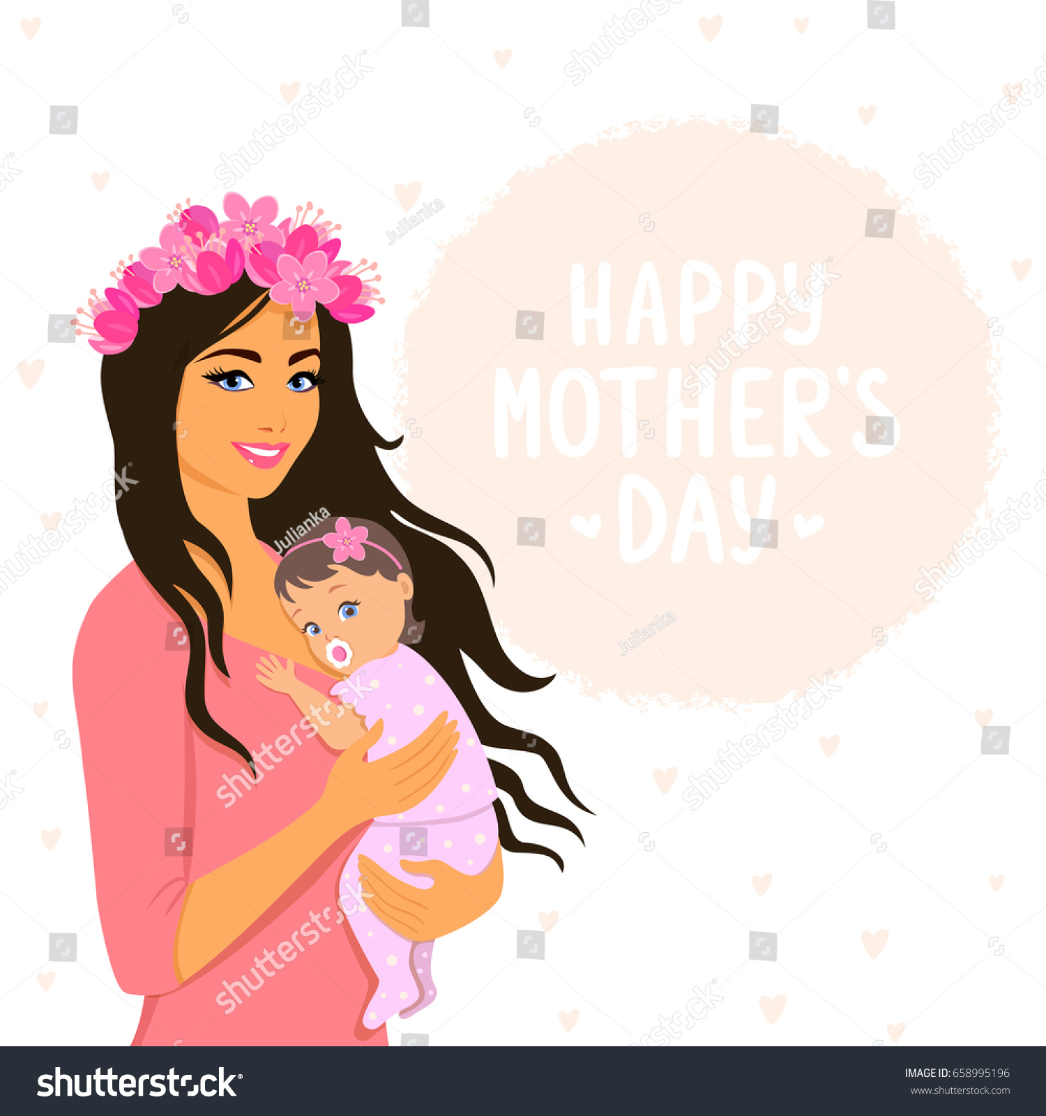 Beautiful Cute Cartoon Mother Baby Happy: เวกเตอร์สต็อก (ปลอดค่า ...