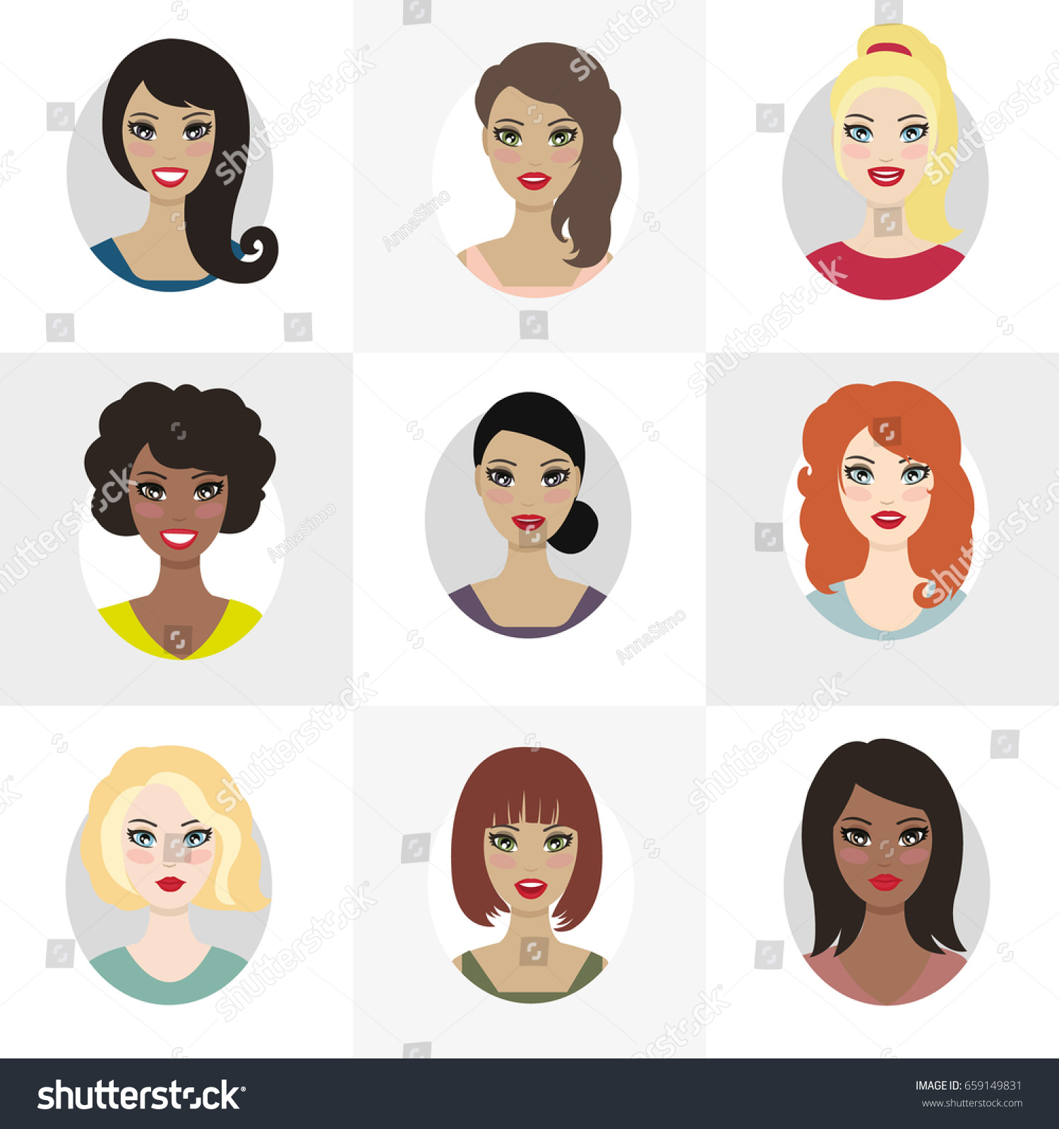 Set Women Portraits Avatars Isolated On Stock Vector (Royalty Free ...