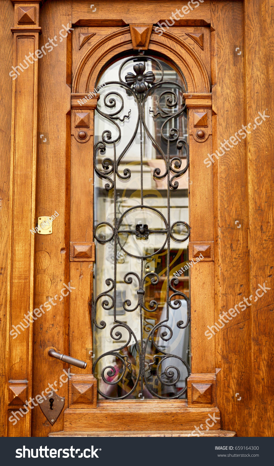 Wooden Doors Wrought Iron Grating Glass Stock Photo 659164300 | Shutterstock