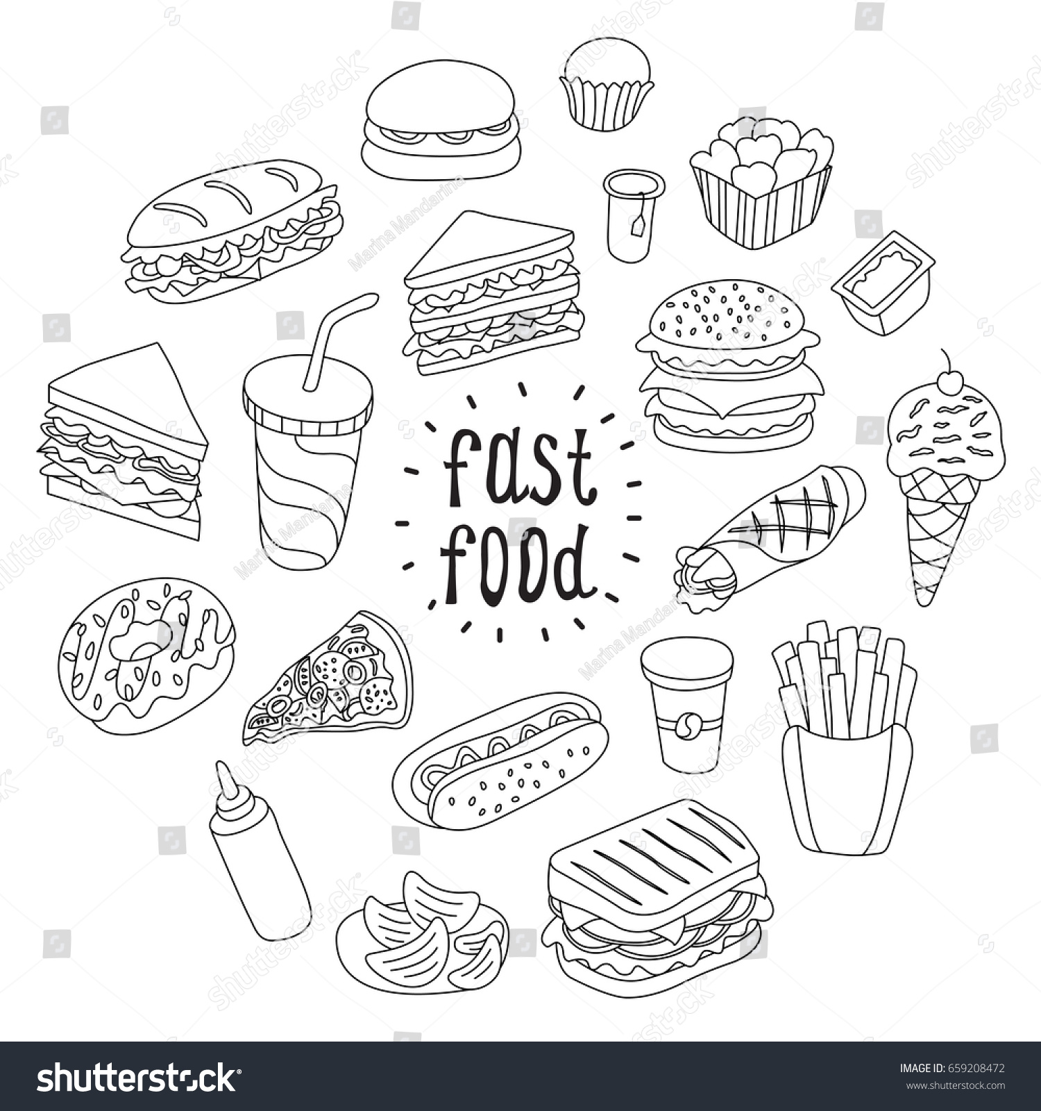 Set Fast Food Icons Vector Illustration Stock Vector (Royalty Free ...