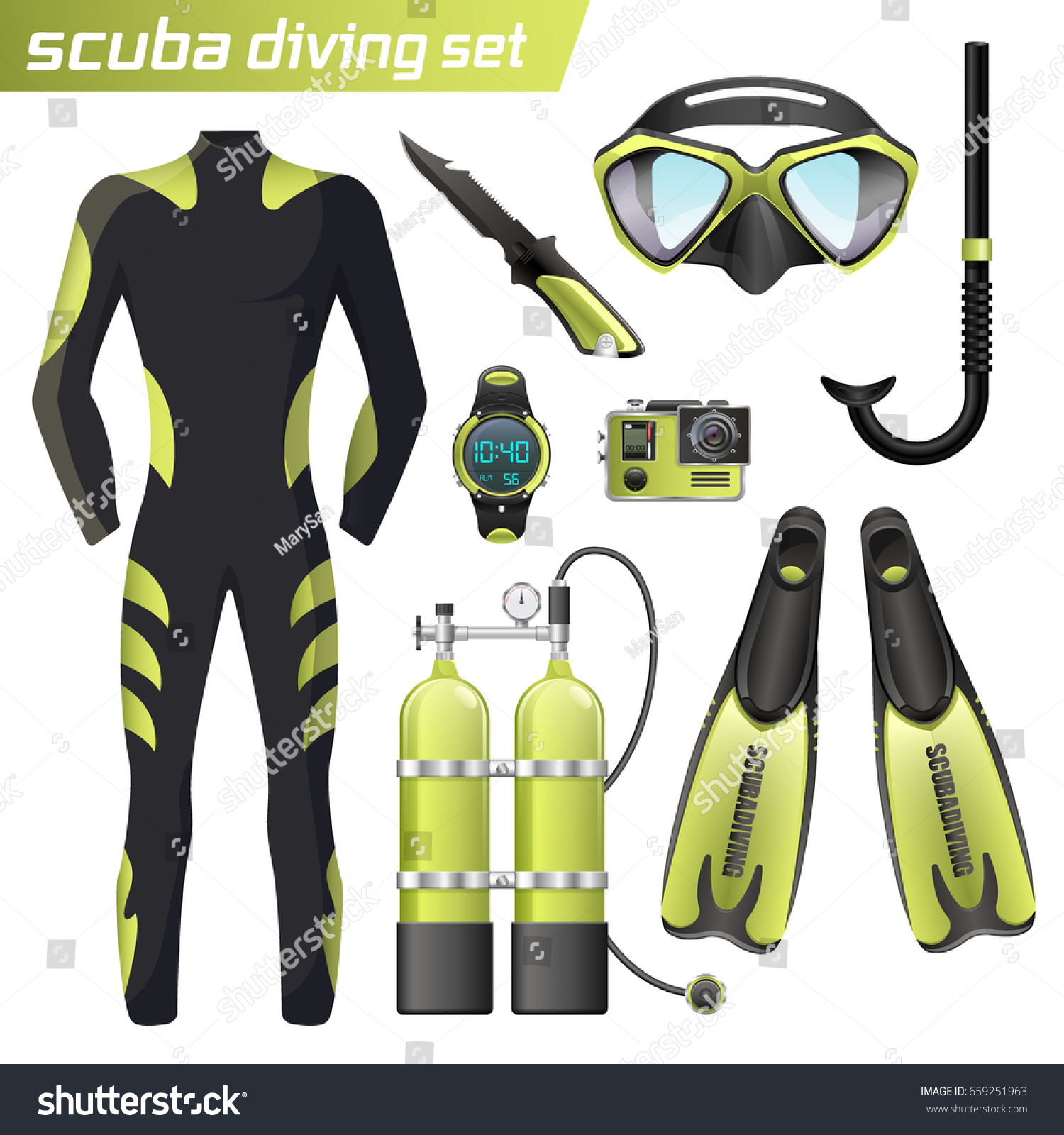 Realistic Snorkeling Scuba Diving Set Elements Stock Vector (Royalty ...